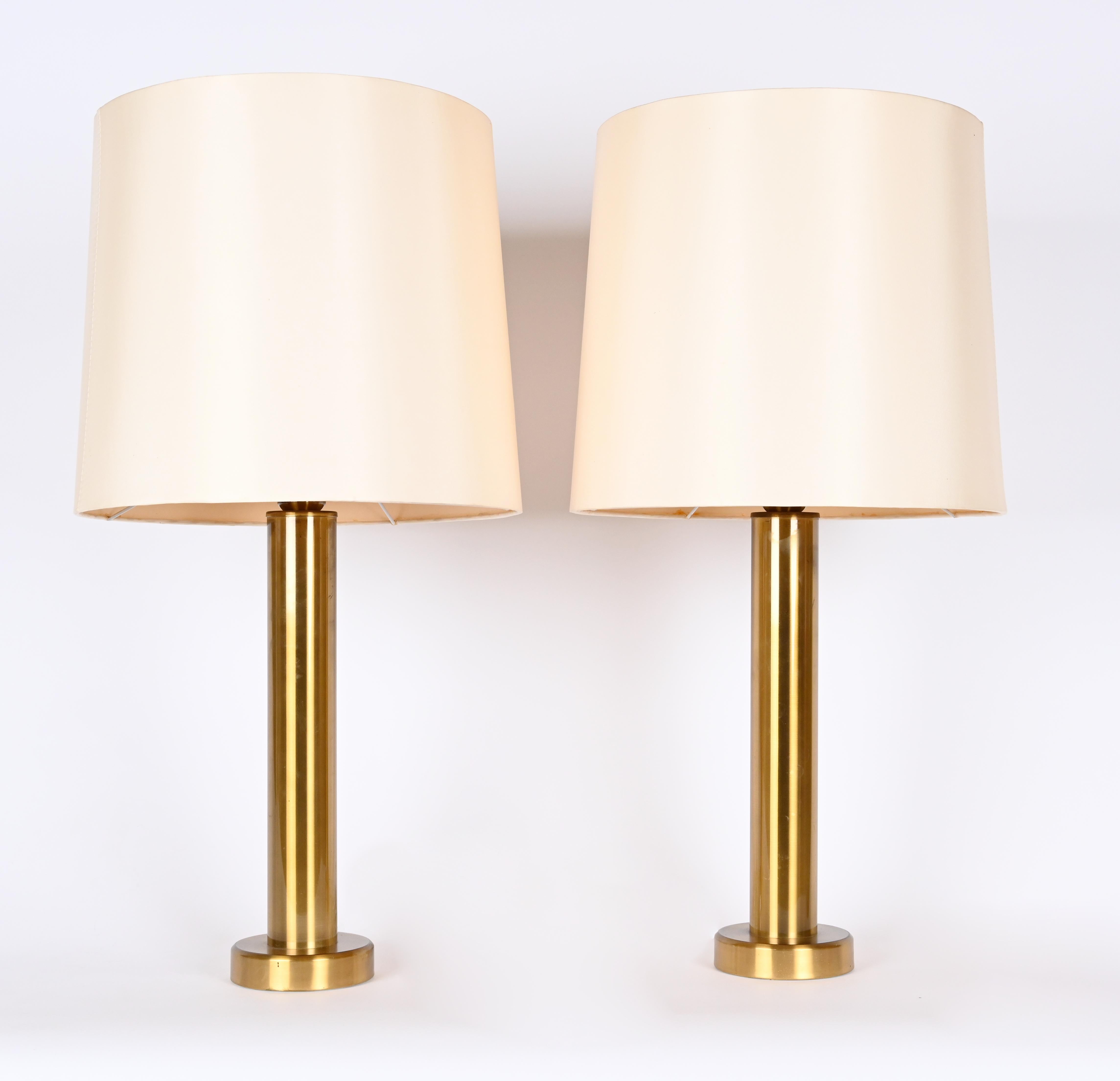Pair of Swedish Kosta Contemporary Brass Table Lamps  In Good Condition For Sale In New York, NY
