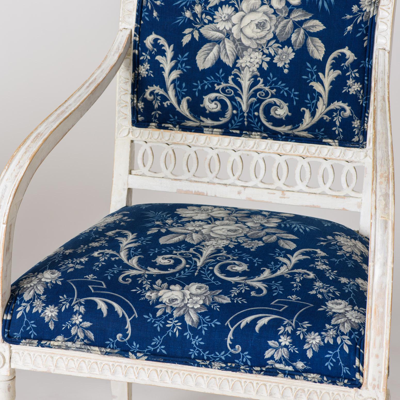 19th Century Pair of Swedish Late Gustavian Armchairs with Old White Paint, circa 1820 For Sale