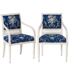 Pair of Swedish Late Gustavian Armchairs with Old White Paint, circa 1820