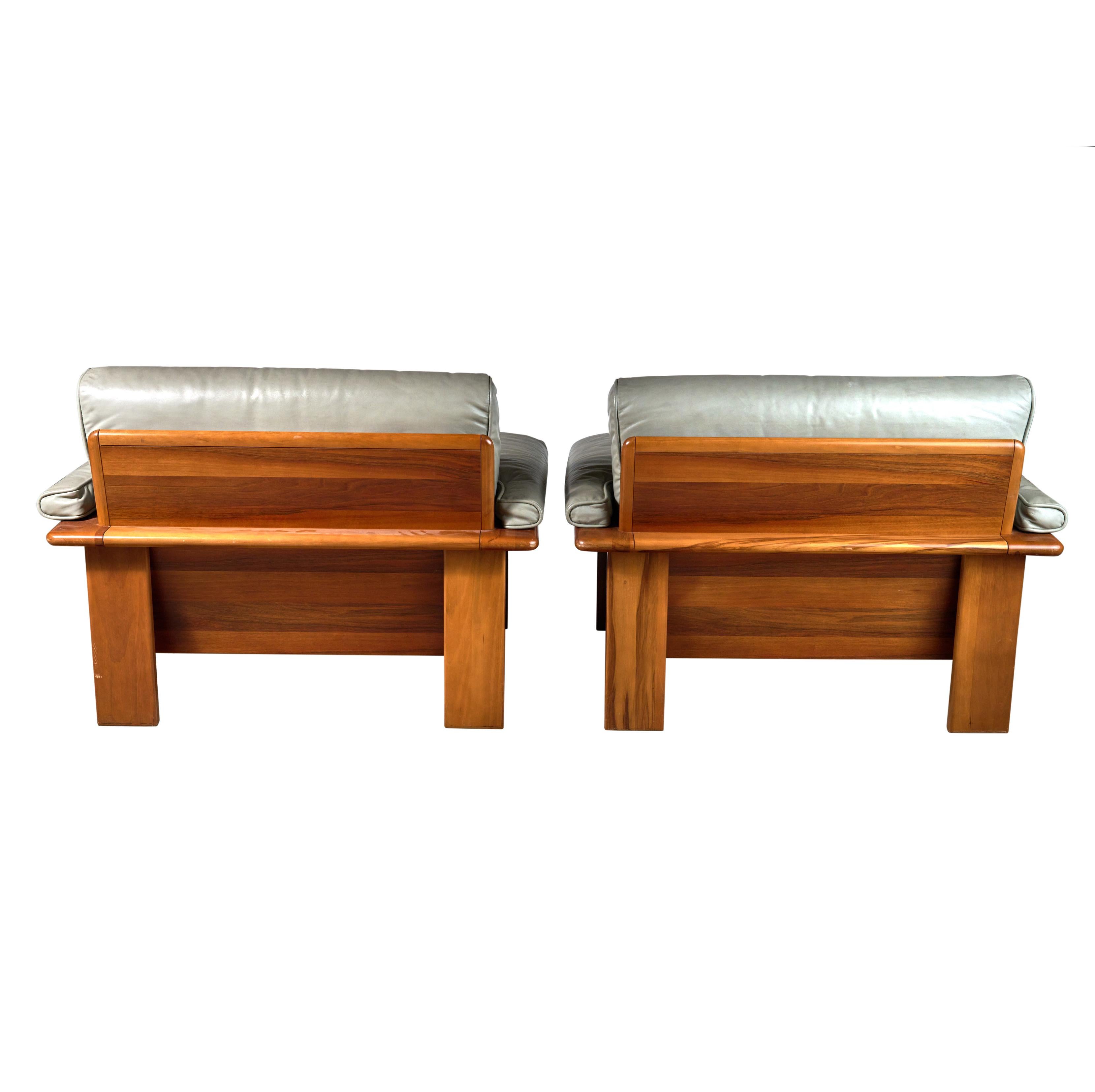 Pair of Swedish Leather and Wood Mid Century Chairs For Sale 2