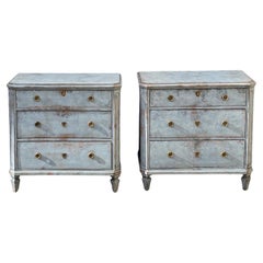 Antique Pair of Swedish Light Blue Gustavian Chest of Drawers, Late 19th Century