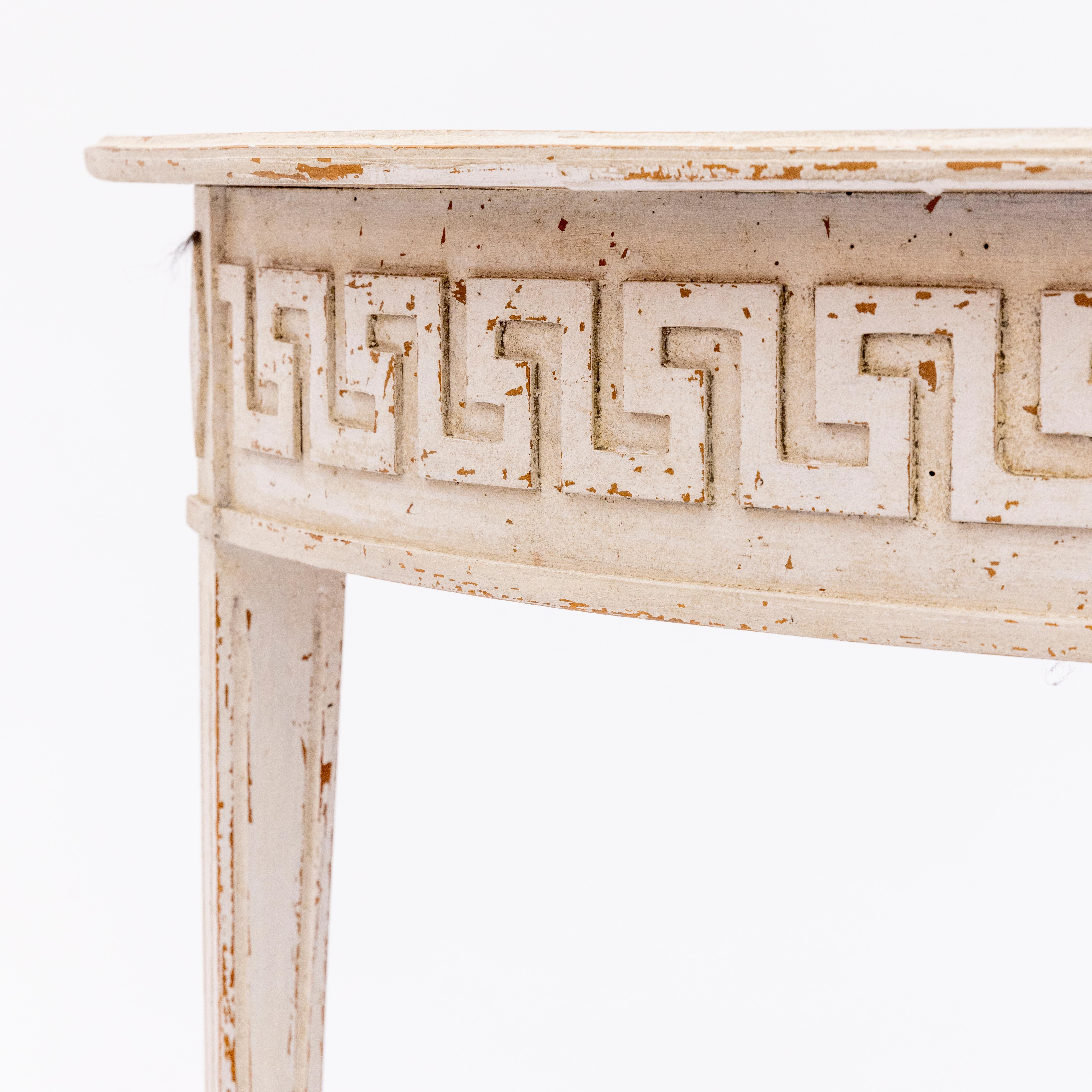 Pair of Swedish Light Gray Gustavian-Style Demilune Console Tables In Good Condition In Kastrup, DK
