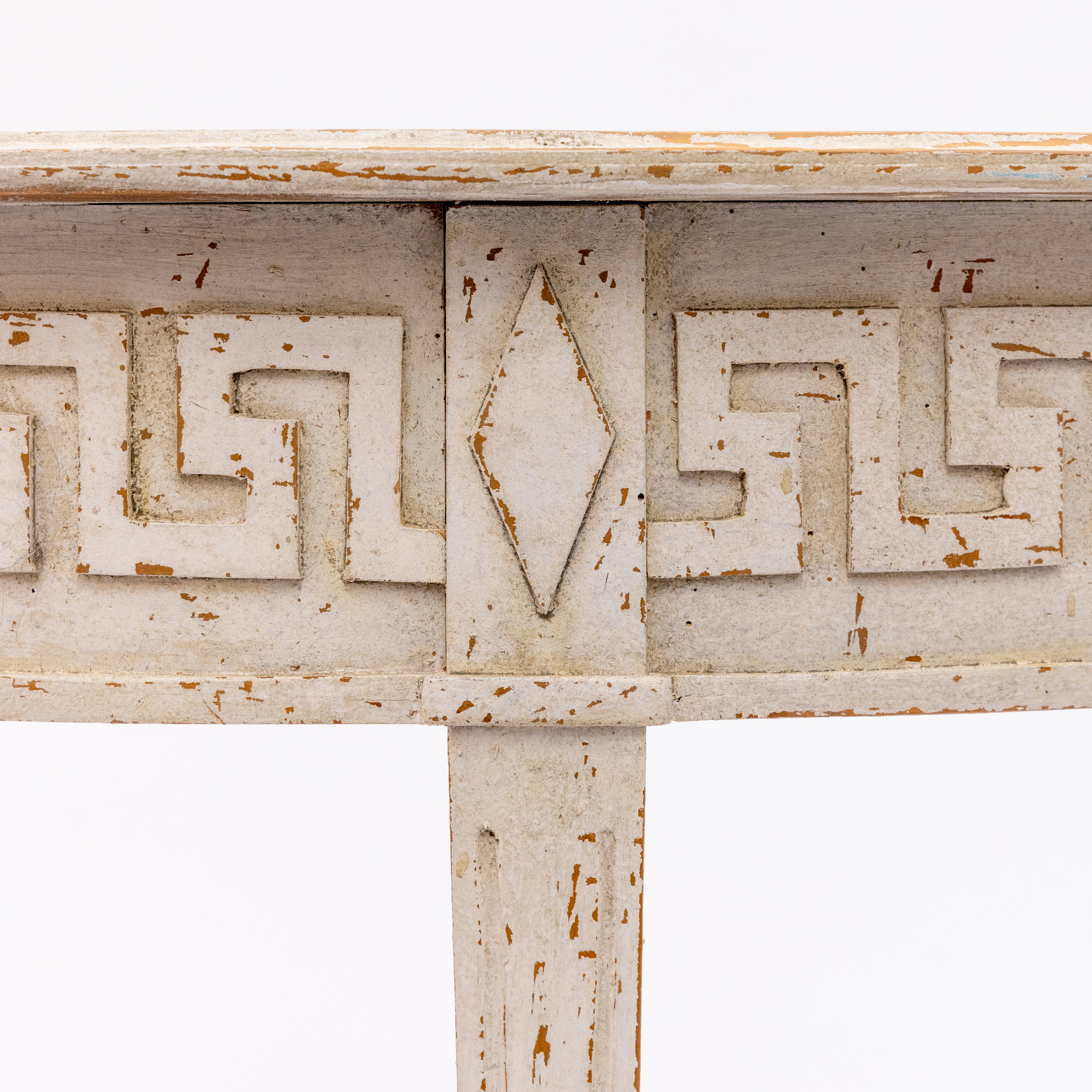 19th Century Pair of Swedish Light Gray Gustavian-Style Demilune Console Tables