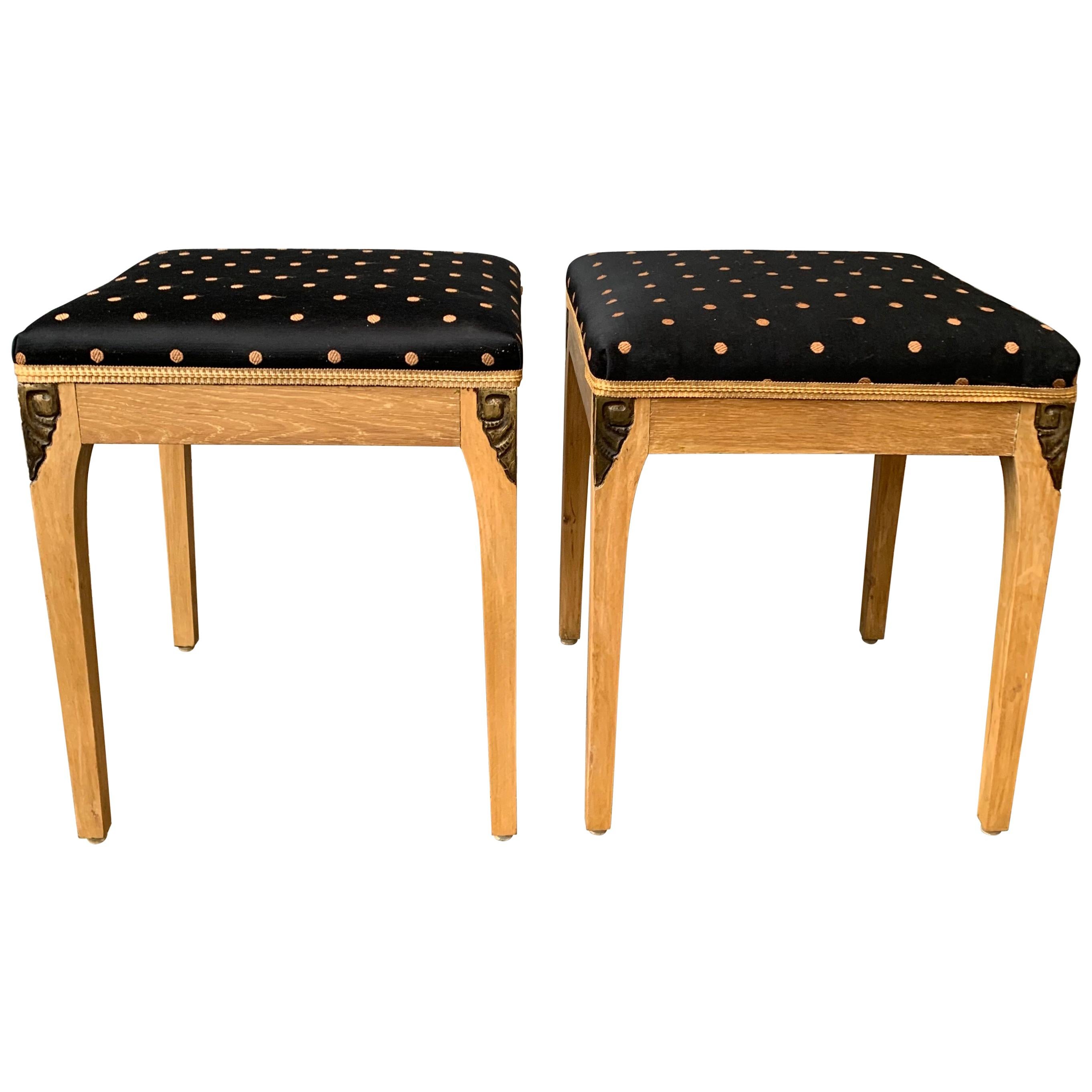 Pair of Swedish Light Wood Art Deco Stools, 1920s