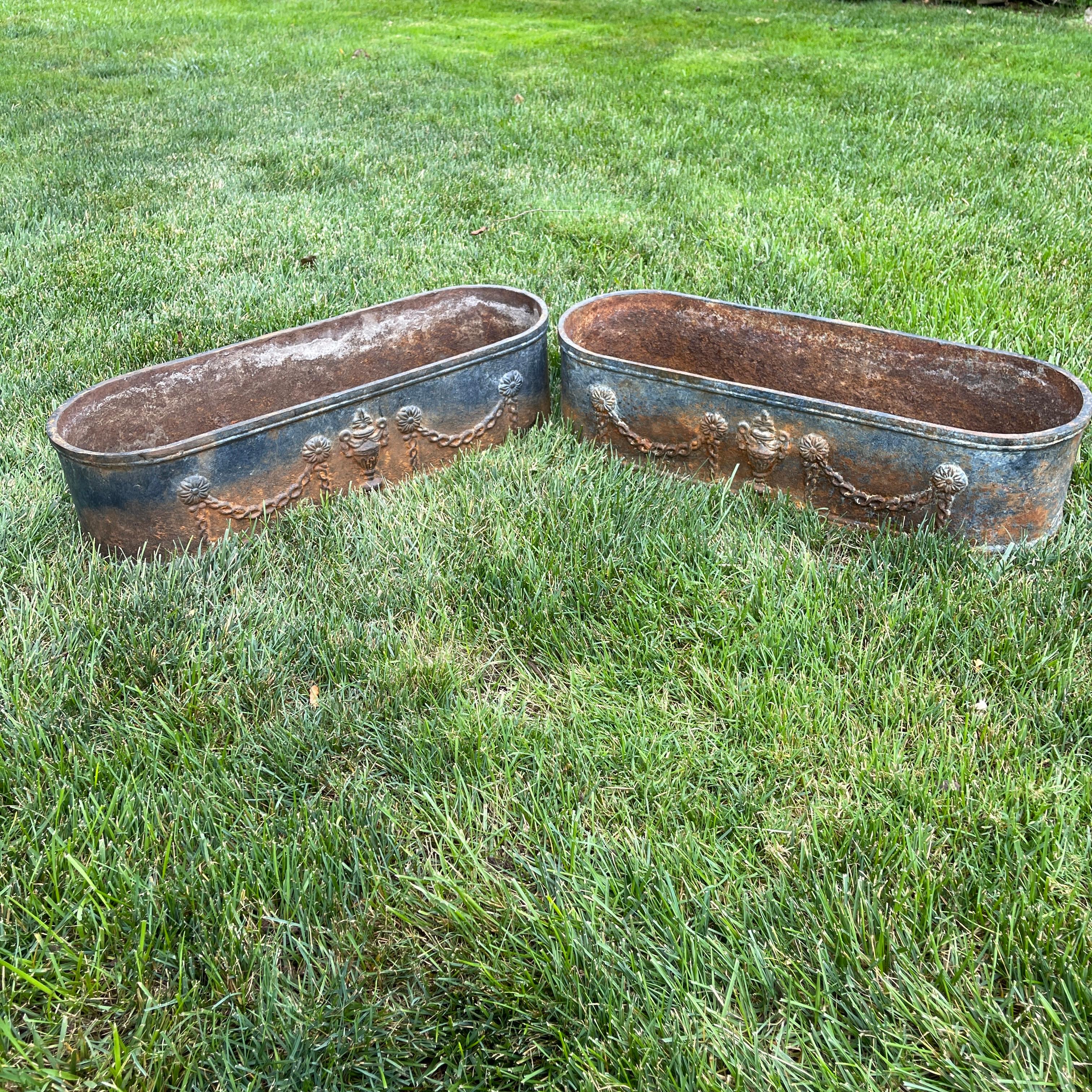 Pair of Swedish Louis Seize Cast Iron Blue Oval Planters, 19th Century For Sale 13