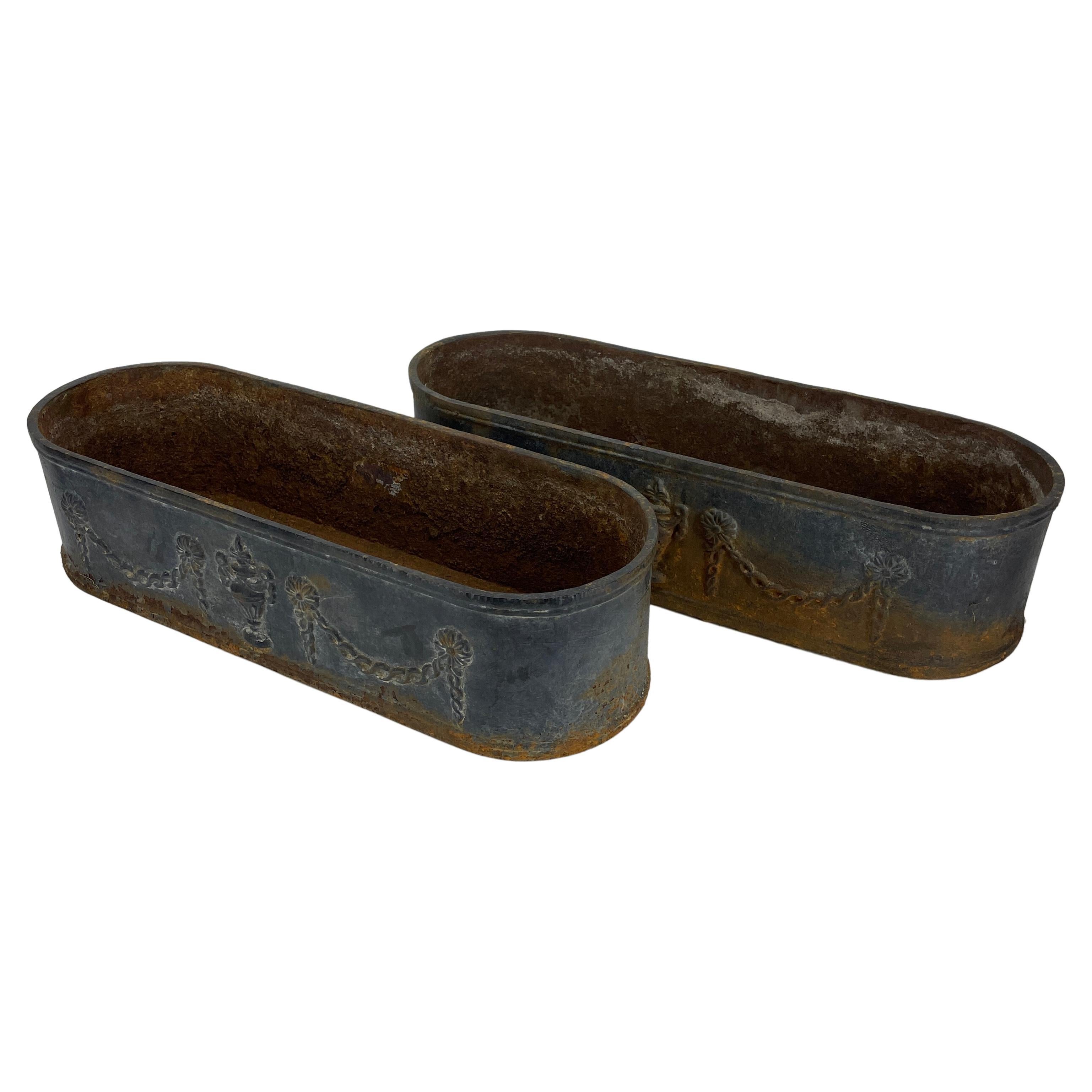 Pair of Swedish Louis Seize Cast Iron Blue Oval Planters, 19th Century For Sale 4