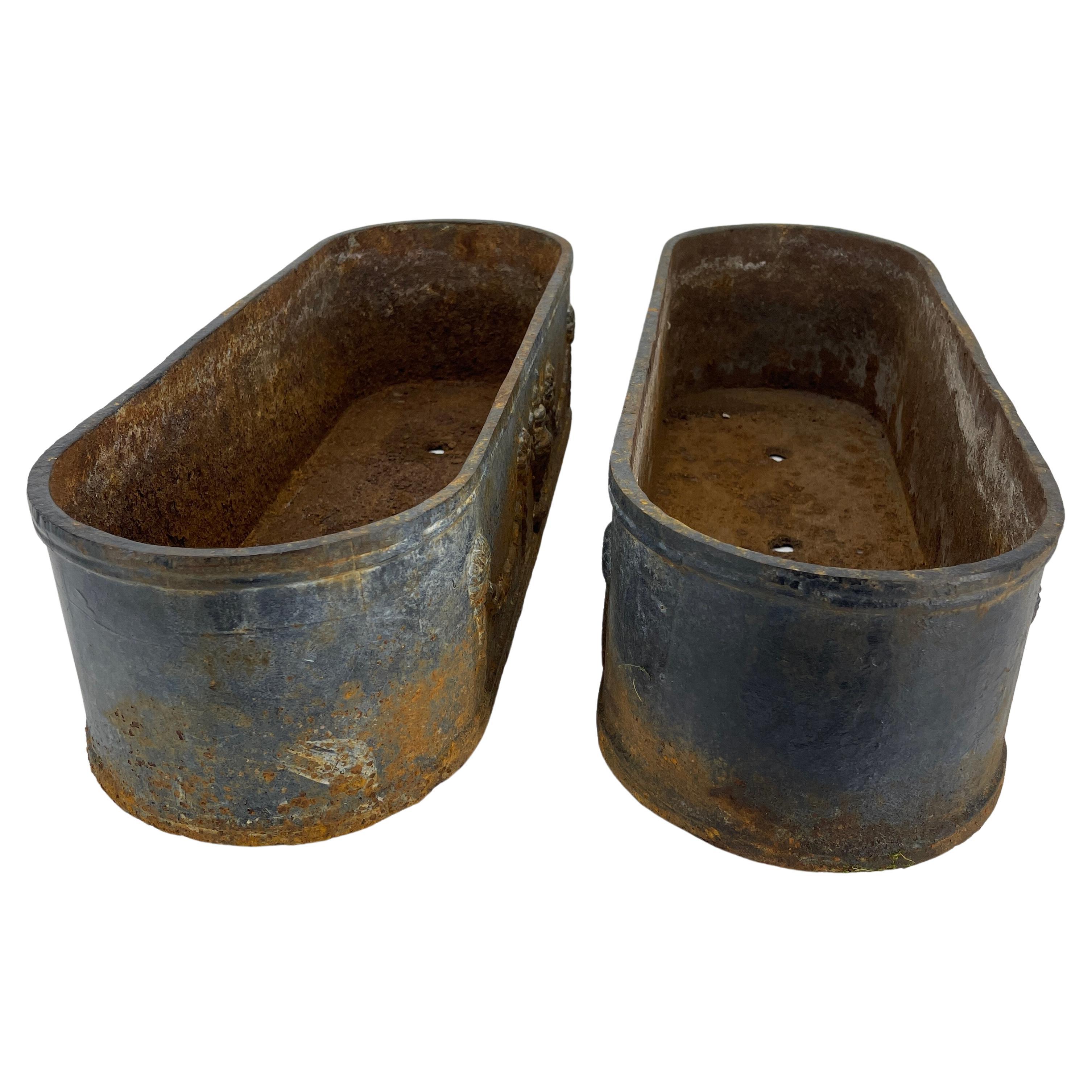 Pair of Swedish Louis Seize Cast Iron Blue Oval Planters, 19th Century For Sale 5