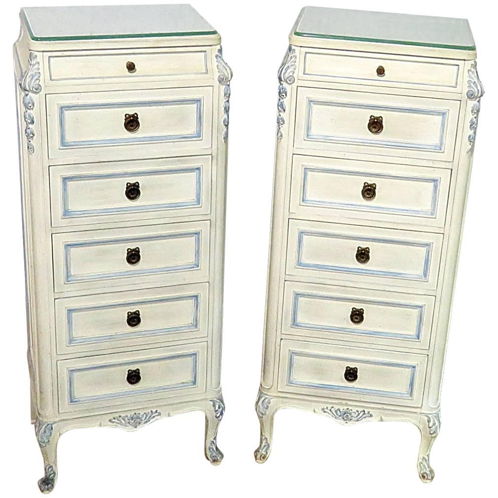Pair of Paint Decorated Swedish Louis XVI Style Lingerie Bedside Chests