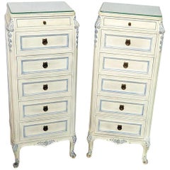 Vintage Pair of Paint Decorated Swedish Louis XVI Style Lingerie Bedside Chests