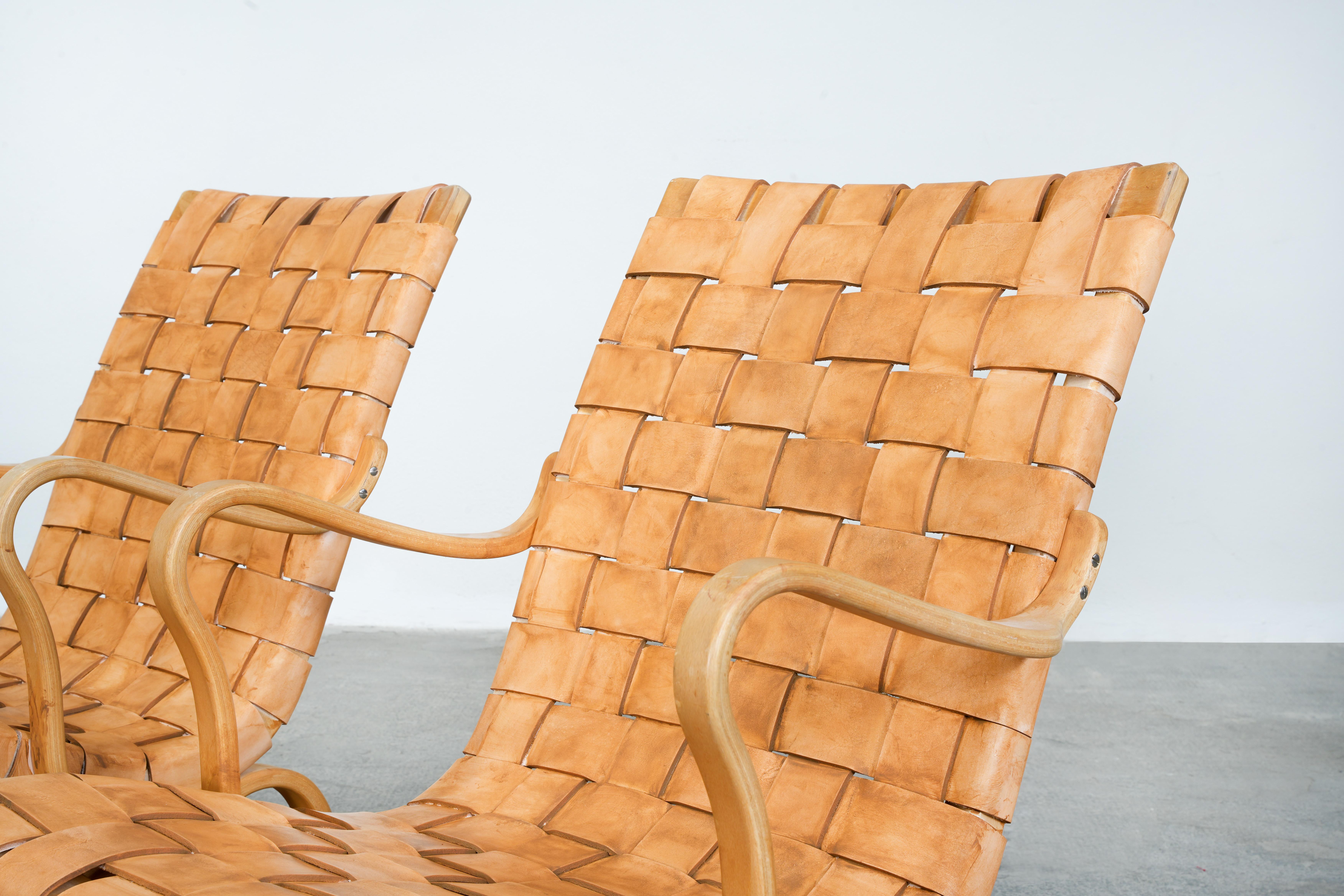 Leather Pair of Swedish Lounge Chairs by Bruno Mathsson for Mathsson, Sweden