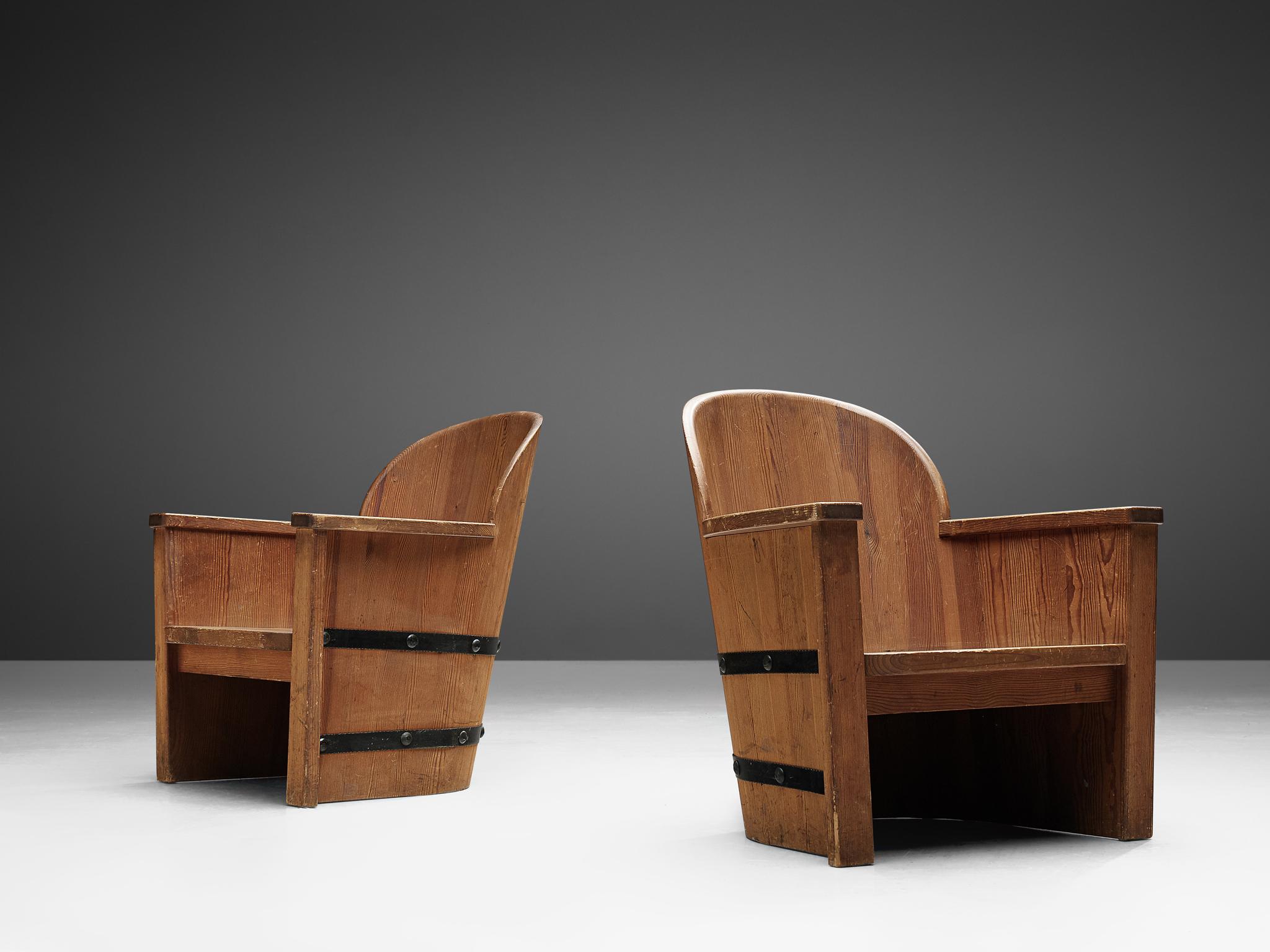 Swedish Pair of Lounge Chairs in Pine and Iron 1