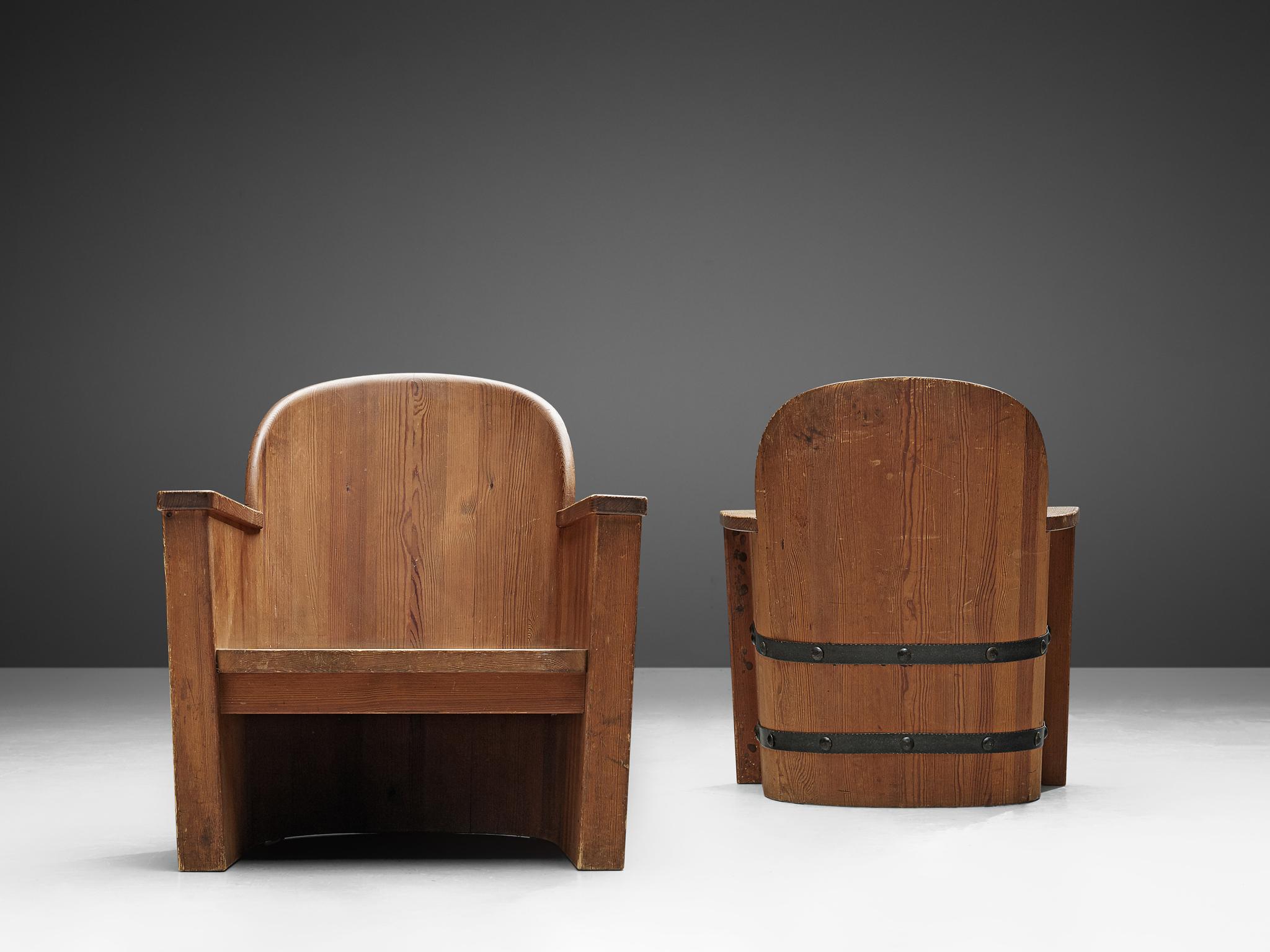 Swedish Pair of Lounge Chairs in Pine and Iron 4