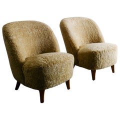 Pair of Swedish Lounge Chairs in Sheepskin, 1940s