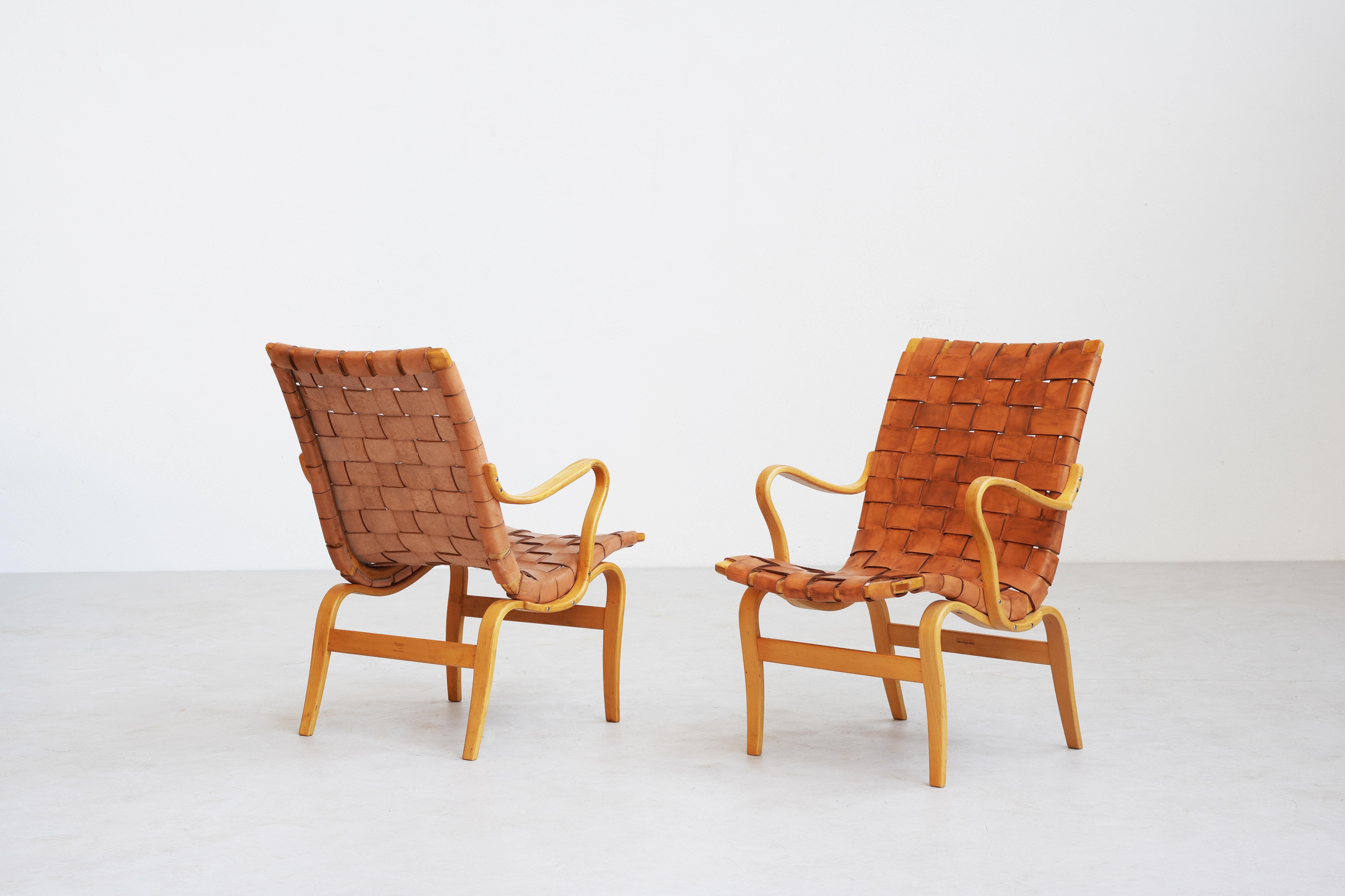 20th Century Pair of Swedish Lounge Chairs Mod. Eva by Bruno Mathsson, 1960ies Sweden For Sale