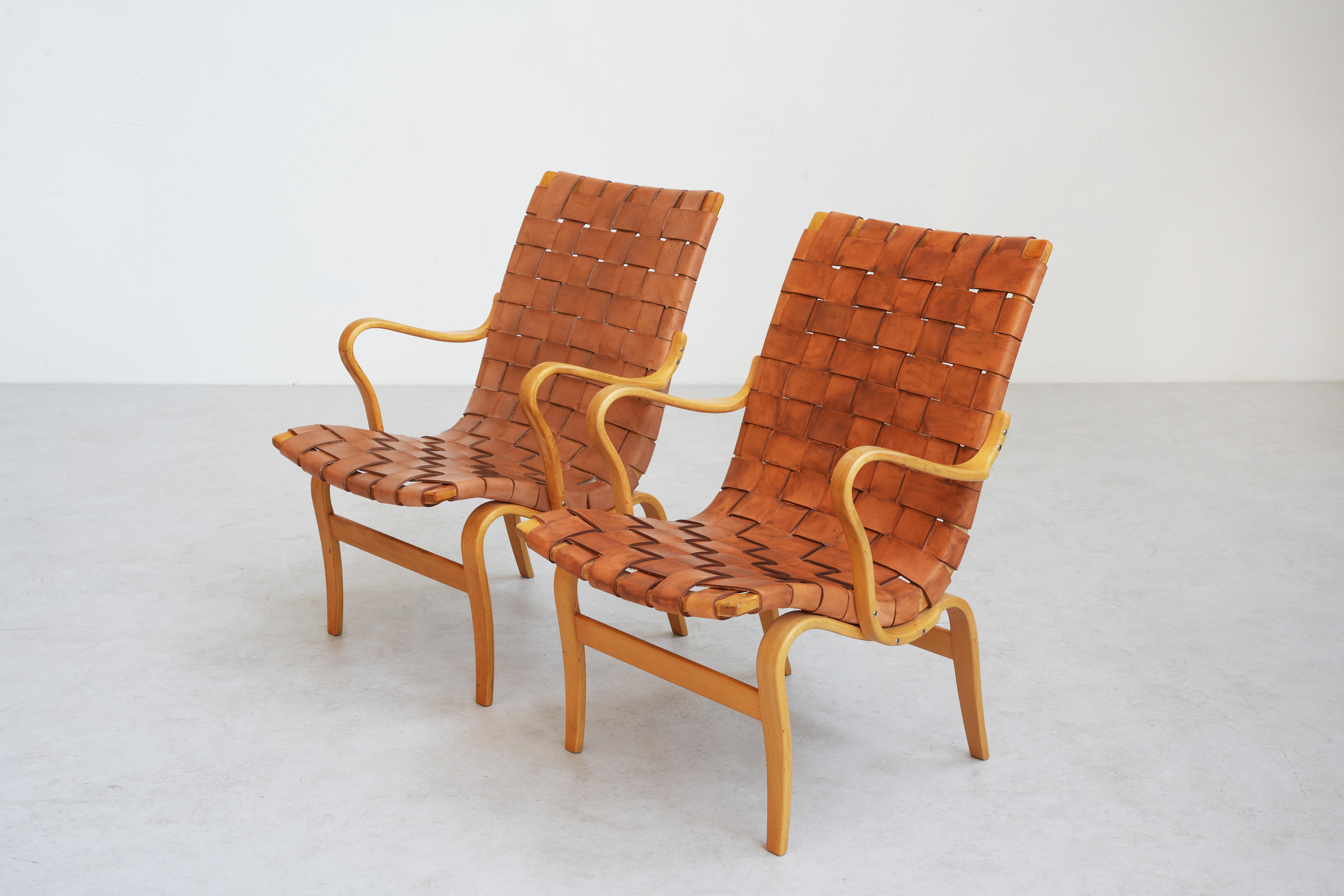 Pair of Swedish Lounge Chairs Mod. Eva by Bruno Mathsson, 1960ies Sweden 2
