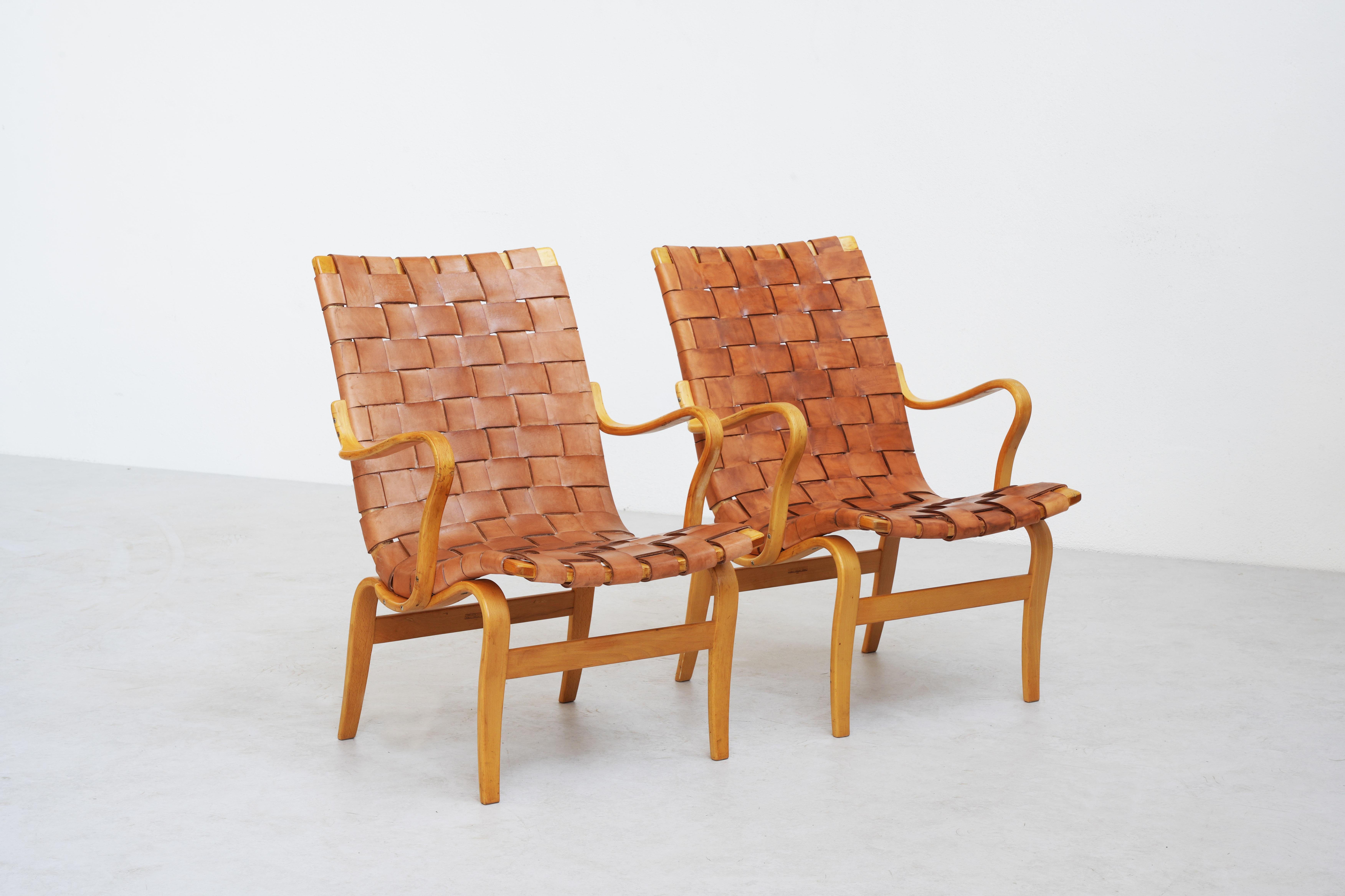 Pair of Swedish Lounge Chairs Mod. Eva by Bruno Mathsson, 1960ies Sweden 3