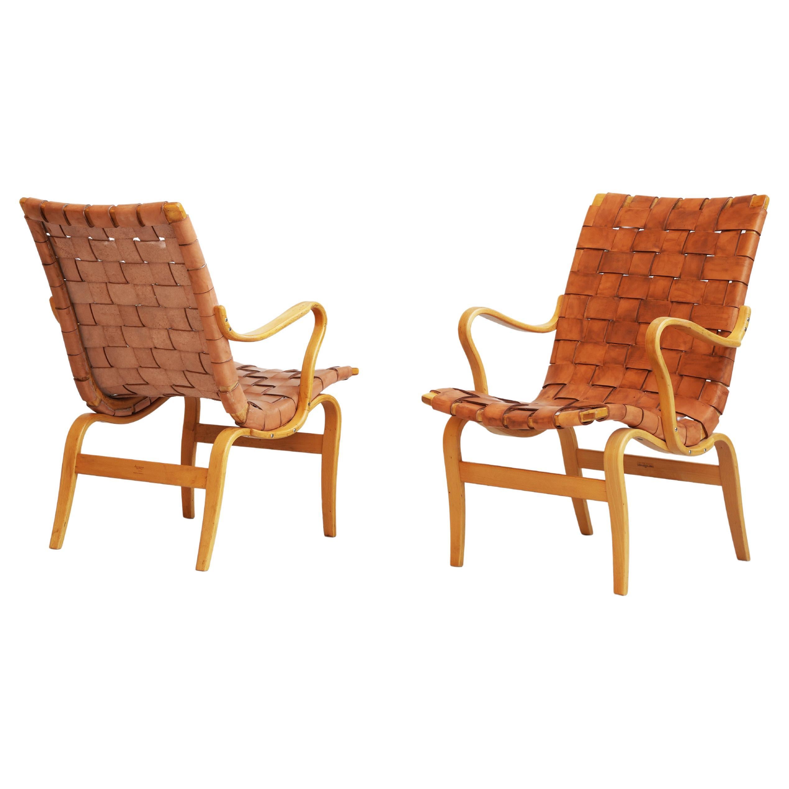 Pair of Swedish Lounge Chairs Mod. Eva by Bruno Mathsson, 1960ies Sweden For Sale