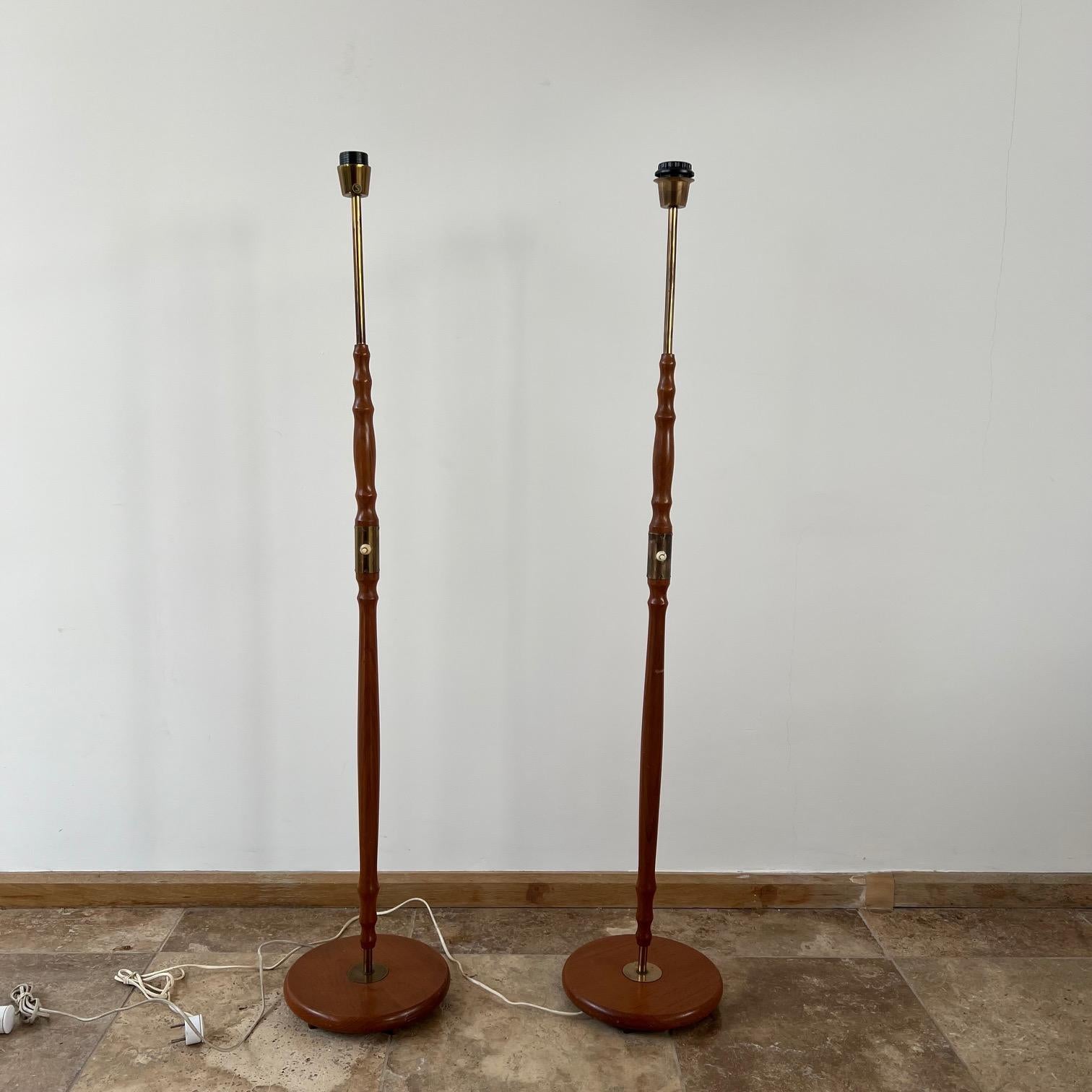 Pair of Swedish Mid-Century Brass and Teak Floor Lamps For Sale 7