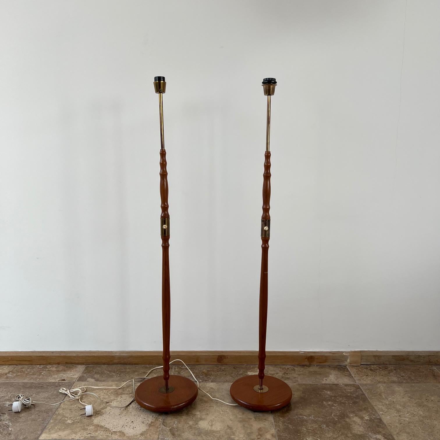 Pair of Swedish Mid-Century Brass and Teak Floor Lamps For Sale 10