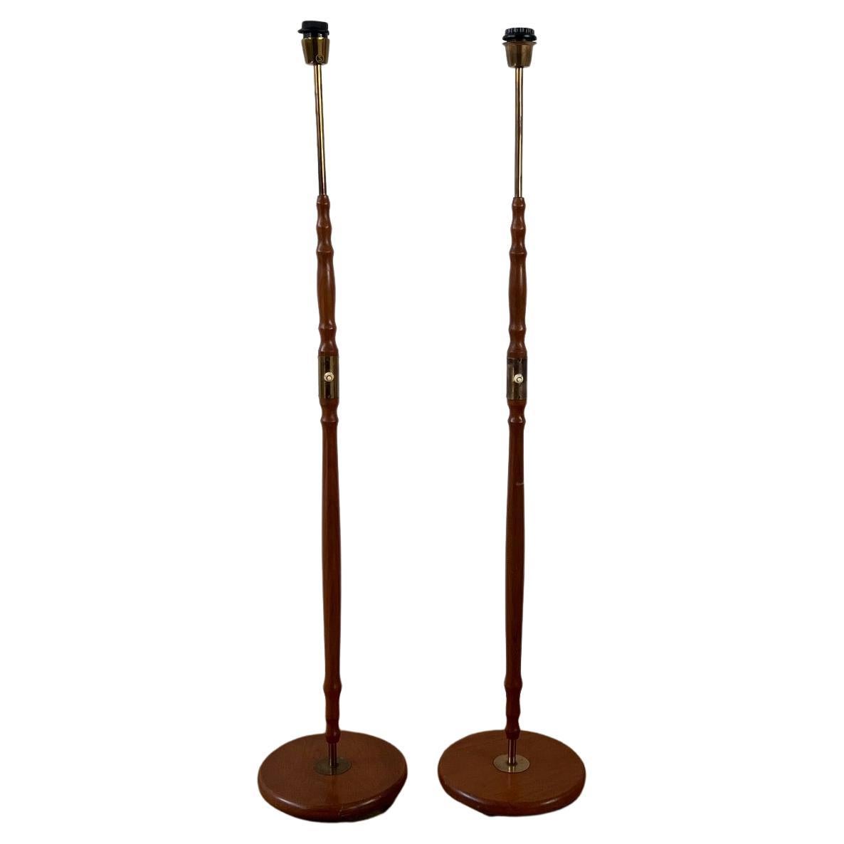 Pair of Swedish Mid-Century Brass and Teak Floor Lamps For Sale