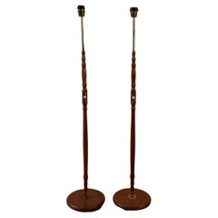 Vintage Pair of Swedish Mid-Century Brass and Teak Floor Lamps