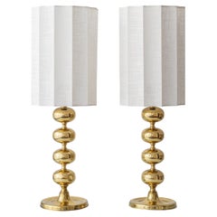 Coppia di lampade da tavolo svedesi a bobina in ottone del Mid-Century di Aneta, circa 1960