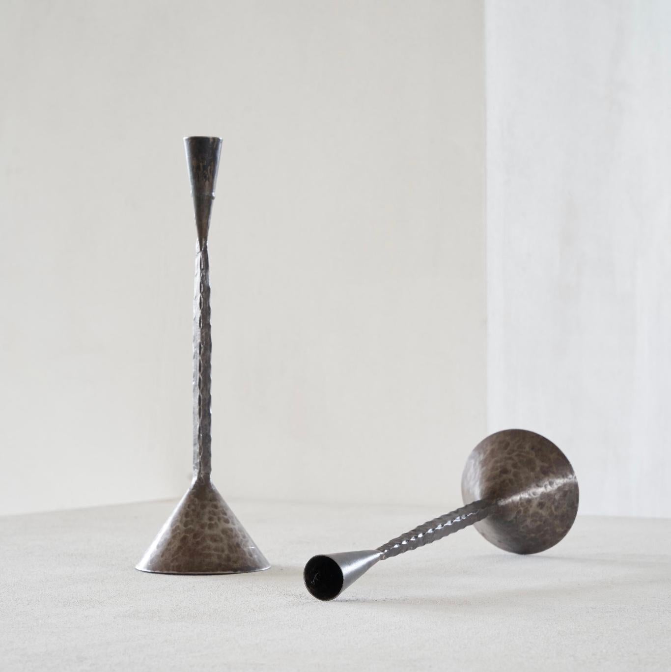 Metal Pair of Swedish Mid Century Brutalist Candlesticks 1960s For Sale