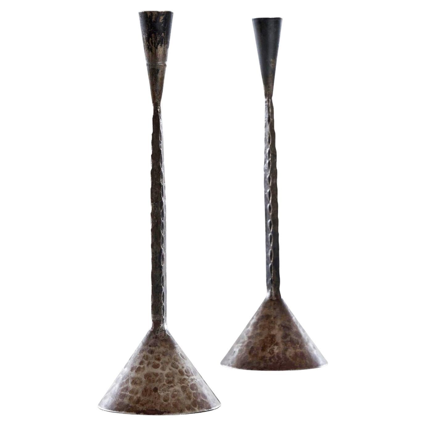 Pair of Swedish Mid Century Brutalist Candlesticks 1960s For Sale