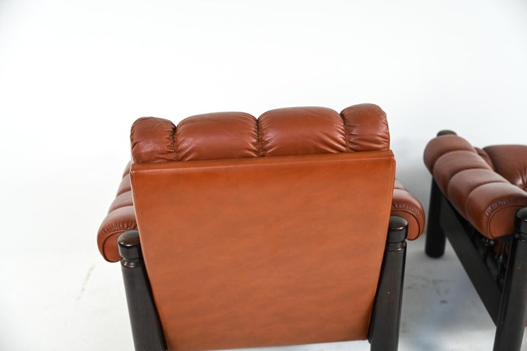 Pair of Swedish Mid-Century Leather & Stained Wood Lounge Chairs For Sale 15