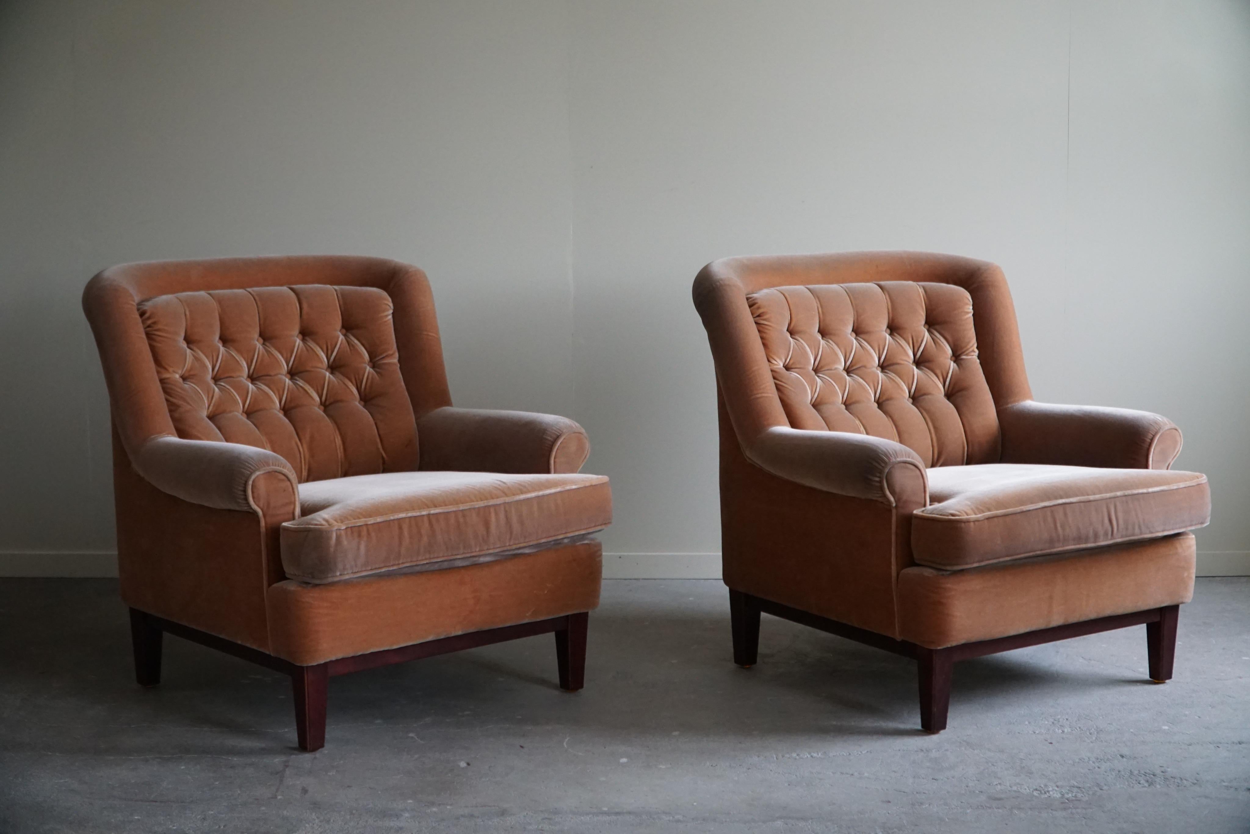 Pair of Swedish Mid Century Lounge Chair in Velvet, Ulferts Möbler, 1960s For Sale 9
