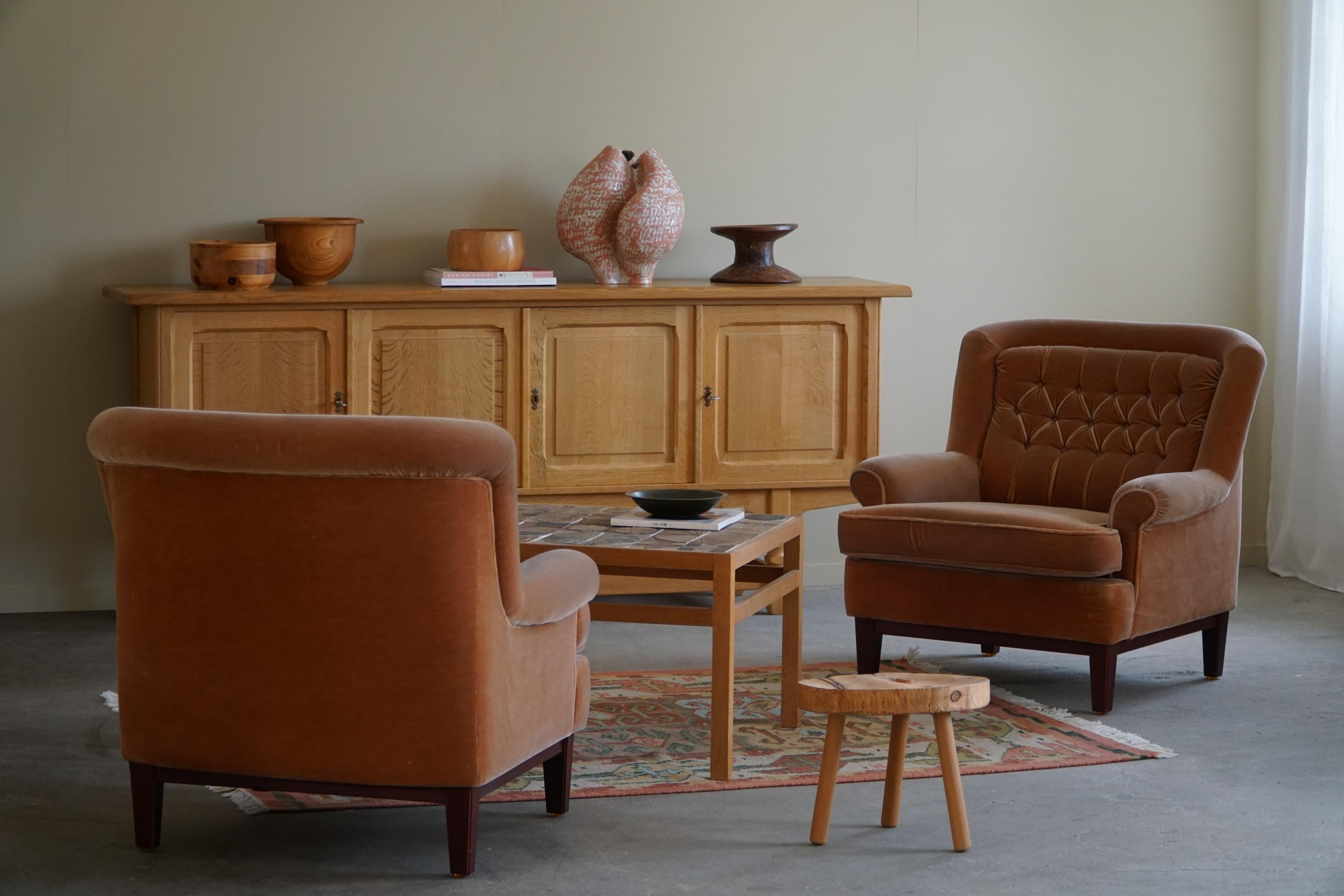 Art Deco Pair of Swedish Mid Century Lounge Chair in Velvet, Ulferts Möbler, 1960s For Sale