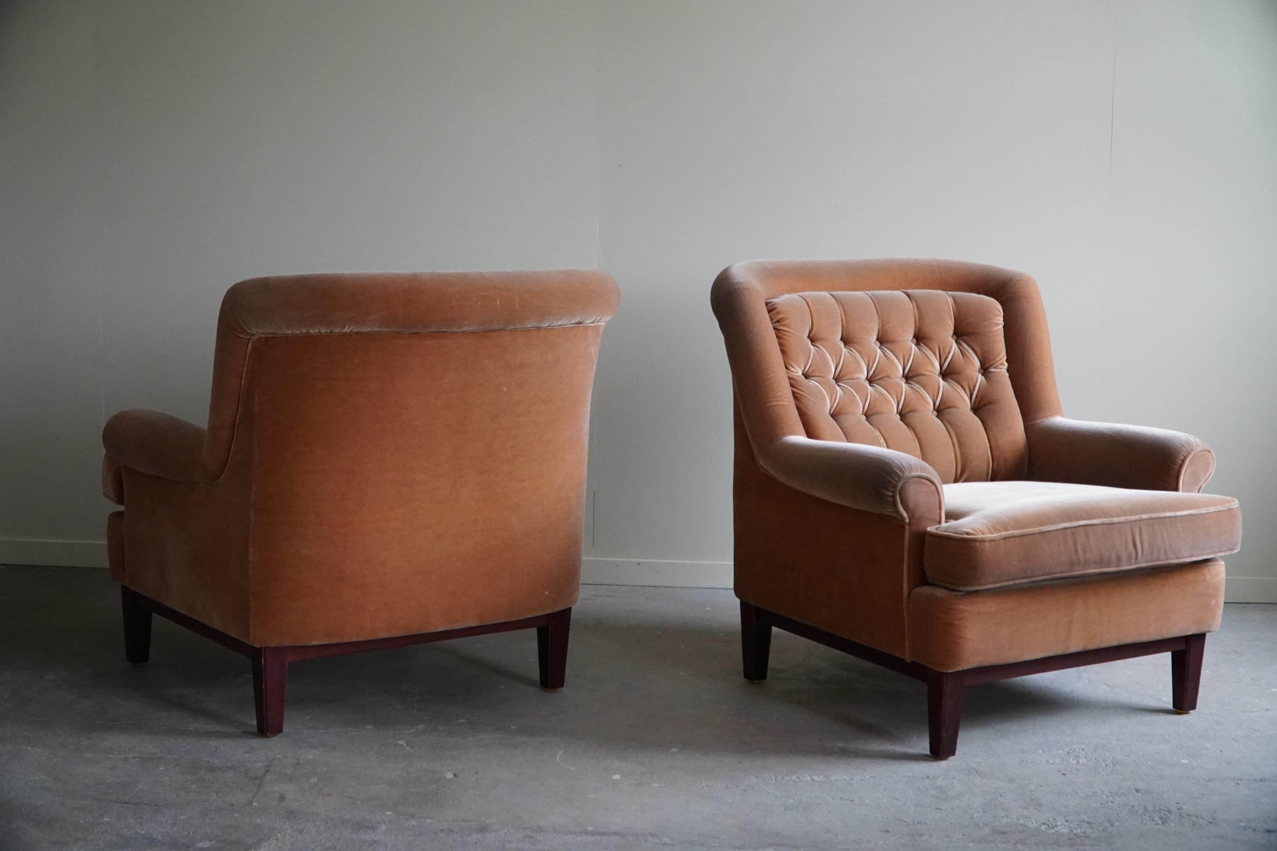 Pair of Swedish Mid Century Lounge Chair in Velvet, Ulferts Möbler, 1960s For Sale 2