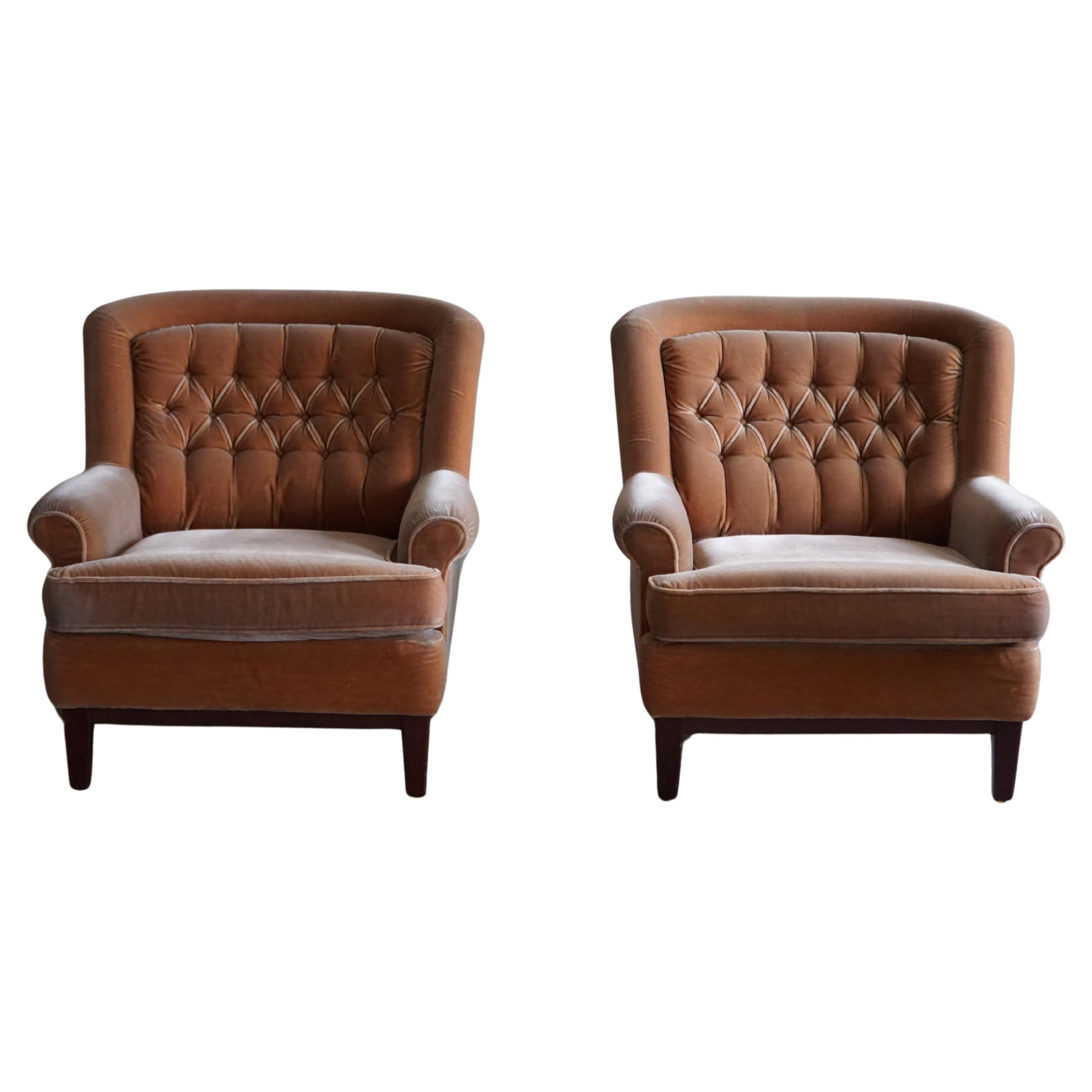 Pair of Swedish Mid Century Lounge Chair in Velvet, Ulferts Möbler, 1960s For Sale