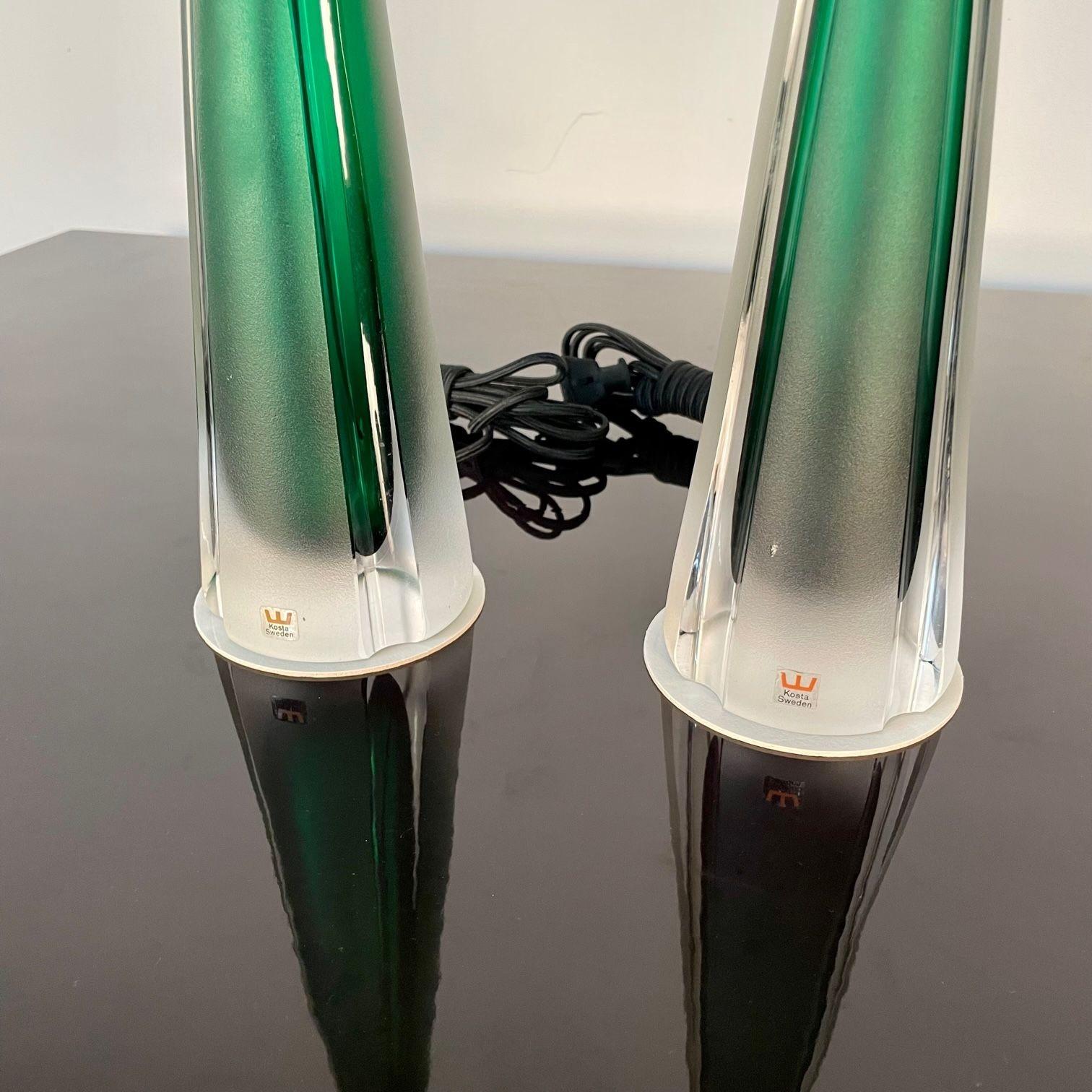 Pair of Swedish Mid-Century Modern Jade Green Kosta Lamps, Perfume Bottle Shape For Sale 5