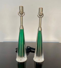 Pair of Swedish Mid-Century Modern Jade Green Kosta Lamps, Perfume Bottle Shape