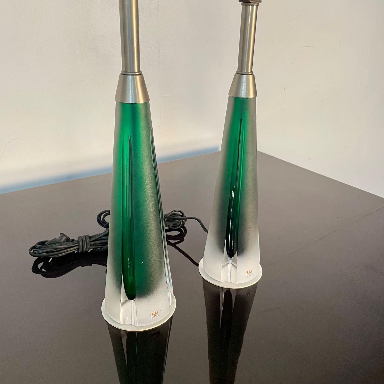 Pair of Swedish Mid-Century Modern Jade Green Kosta Lamps, Perfume Bottle Shape For Sale 1