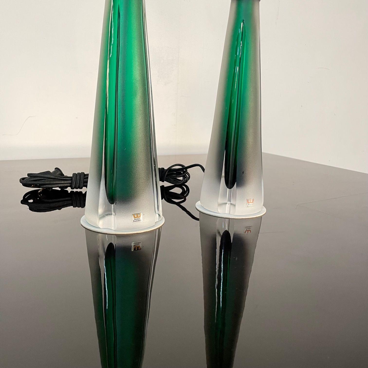 Pair of Swedish Mid-Century Modern Jade Green Kosta Lamps, Perfume Bottle Shape For Sale 2