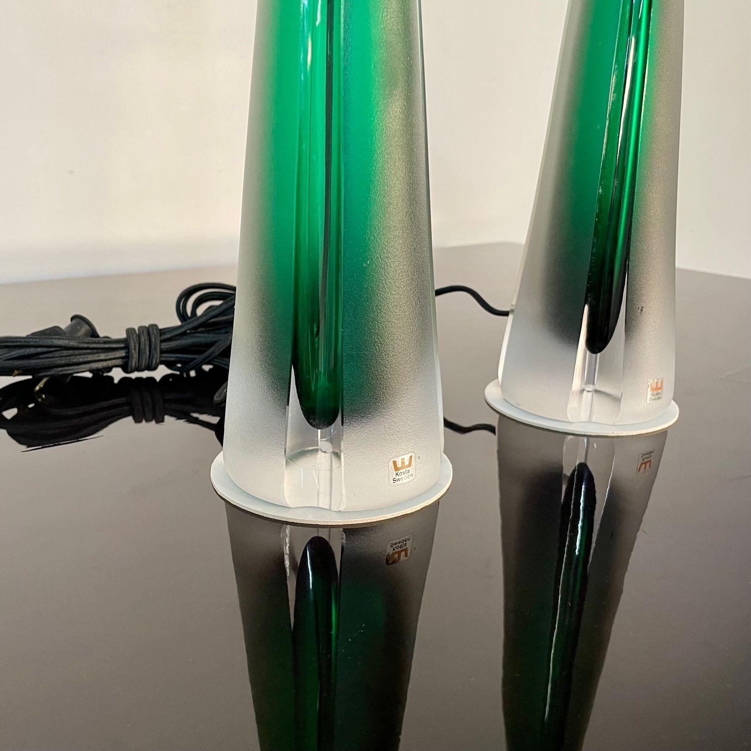 Pair of Swedish Mid-Century Modern Jade Green Kosta Lamps, Perfume Bottle Shape For Sale 3