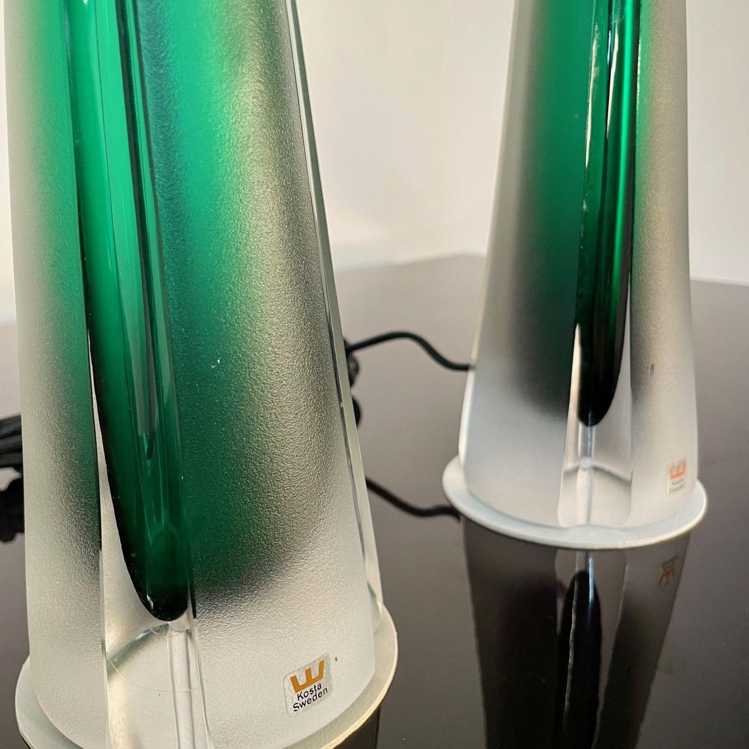 Pair of Swedish Mid-Century Modern Jade Green Kosta Lamps, Perfume Bottle Shape For Sale 4
