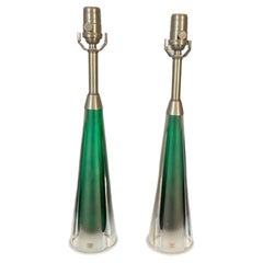 Vintage Pair of Swedish Mid-Century Modern Jade Green Kosta Lamps, Perfume Bottle Shape