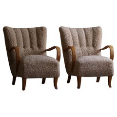 Coppia di sedie da salotto svedesi del Mid Century Modern in betulla e lana d'agnello, anni '60