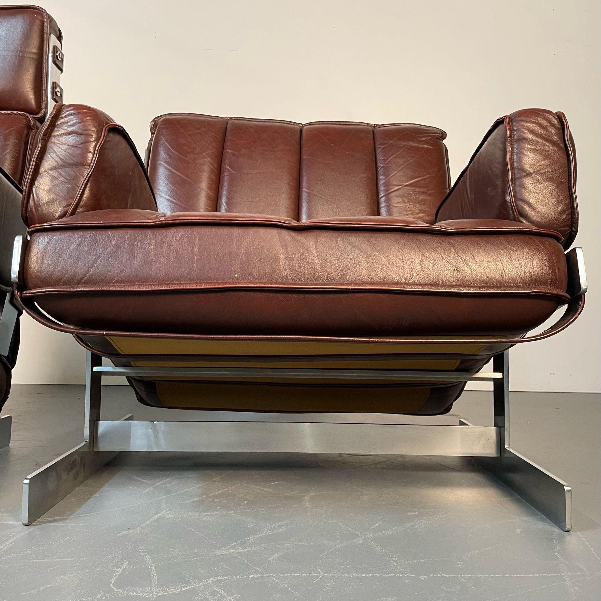Arne Norell, Swedish Mid-Century Modern Lounge Chairs, Leather, Steel, 1960s For Sale 14
