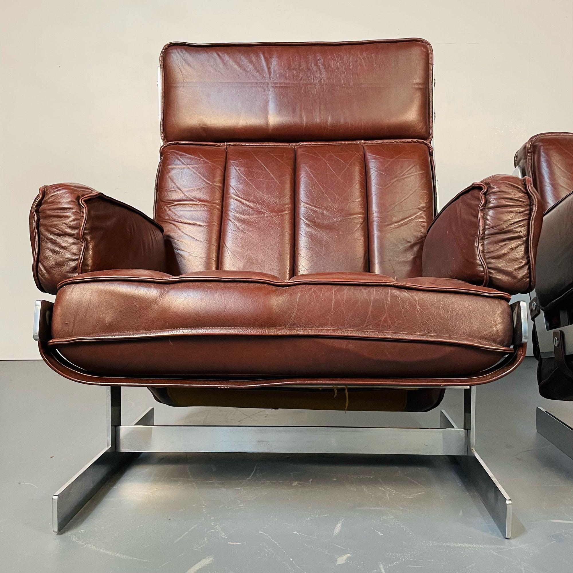 Arne Norell, Swedish Mid-Century Modern Lounge Chairs, Leather, Steel, 1960s For Sale 15