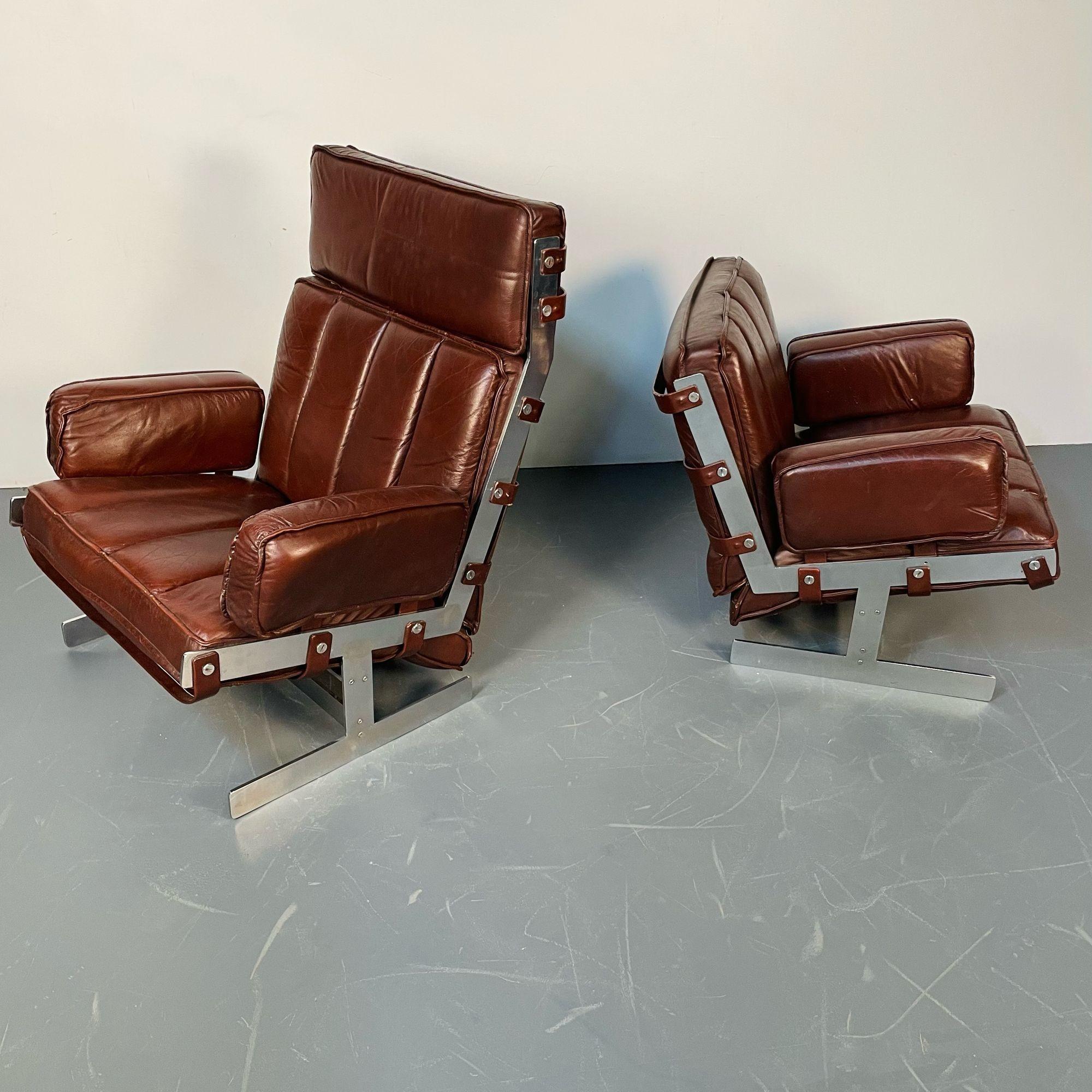 Arne Norell, Swedish Mid-Century Modern Lounge Chairs, Leather, Steel, 1960s
 
Rare pair of Swedish modern easy chairs designed by Arne Norell and produced in Sweden circa 1960s
 
Steel, Leather
Sweden, 1960s
 
38h x 32.5 w x 28d / sh 20
28.5h x 31