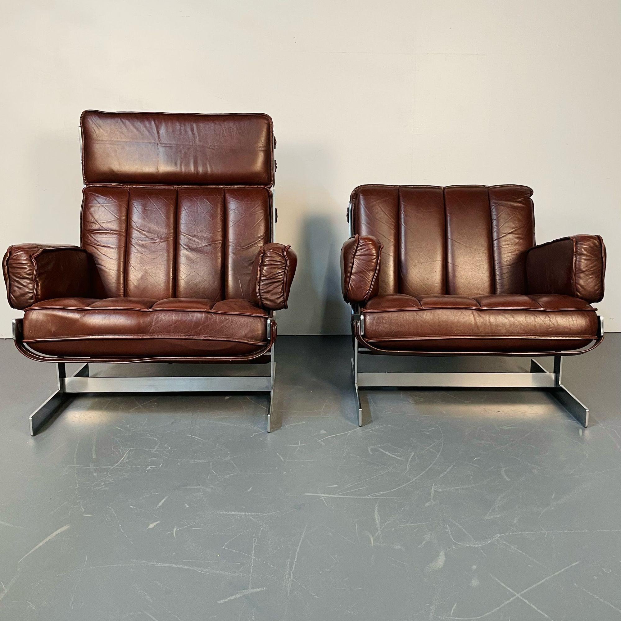 Mid-20th Century Arne Norell, Swedish Mid-Century Modern Lounge Chairs, Leather, Steel, 1960s For Sale