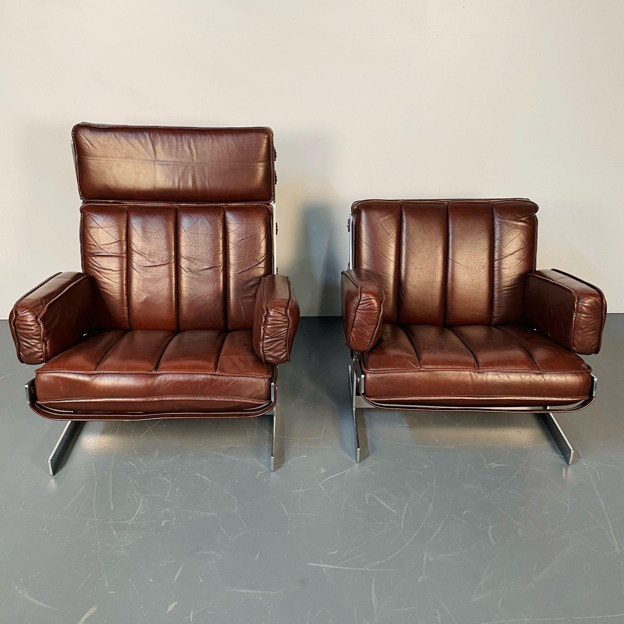 Arne Norell, Swedish Mid-Century Modern Lounge Chairs, Leather, Steel, 1960s For Sale 1