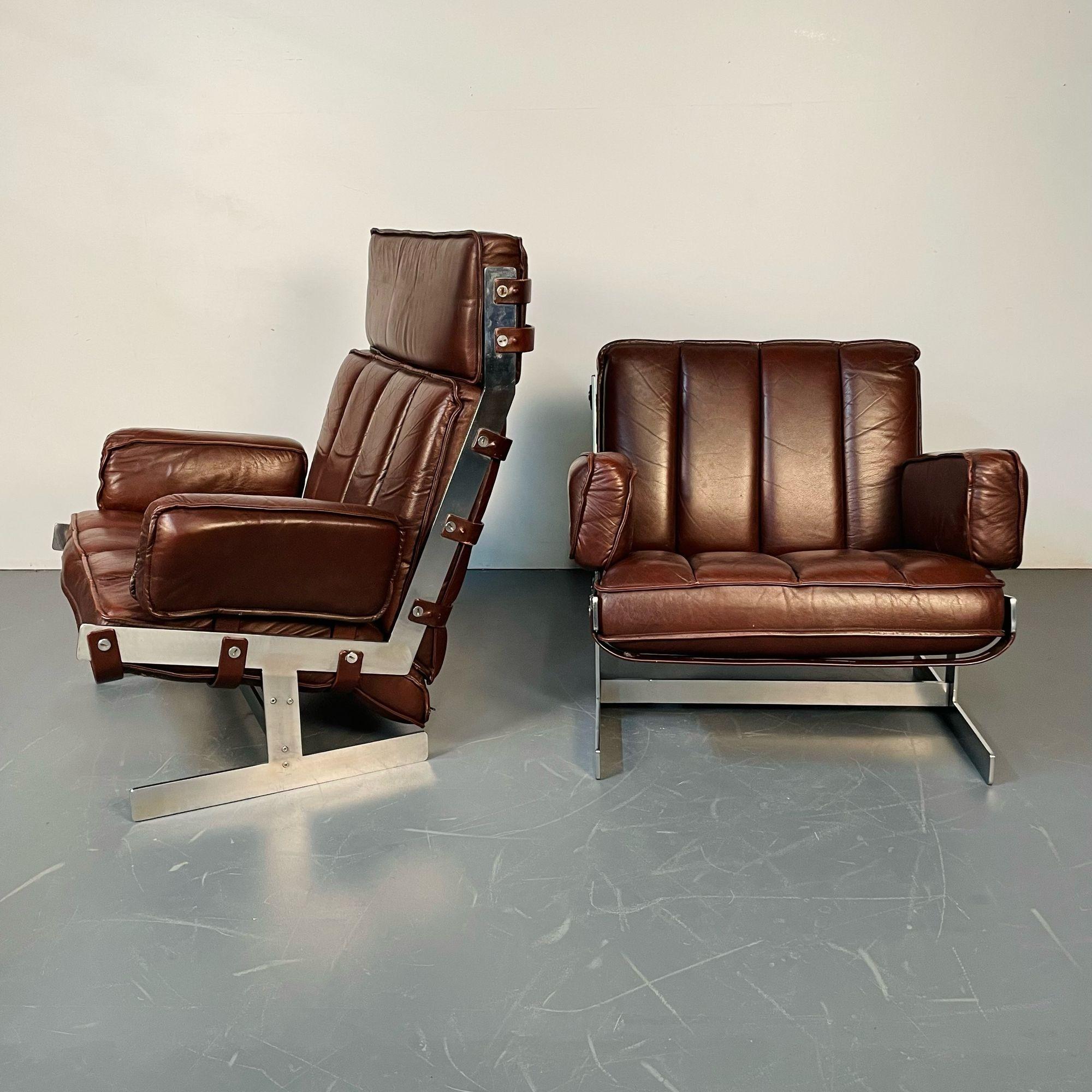 Arne Norell, Swedish Mid-Century Modern Lounge Chairs, Leather, Steel, 1960s For Sale 2