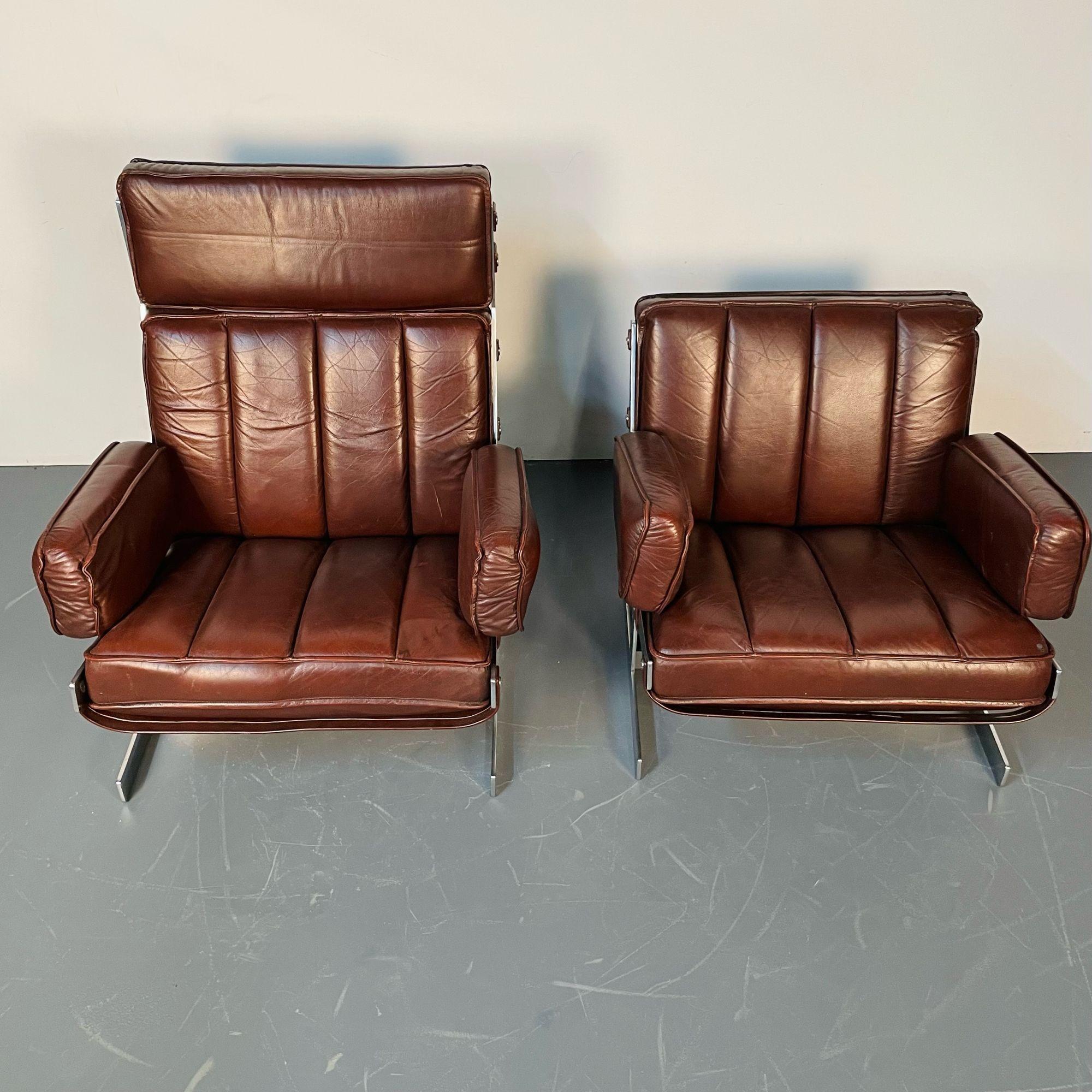 Arne Norell, Swedish Mid-Century Modern Lounge Chairs, Leather, Steel, 1960s For Sale 4