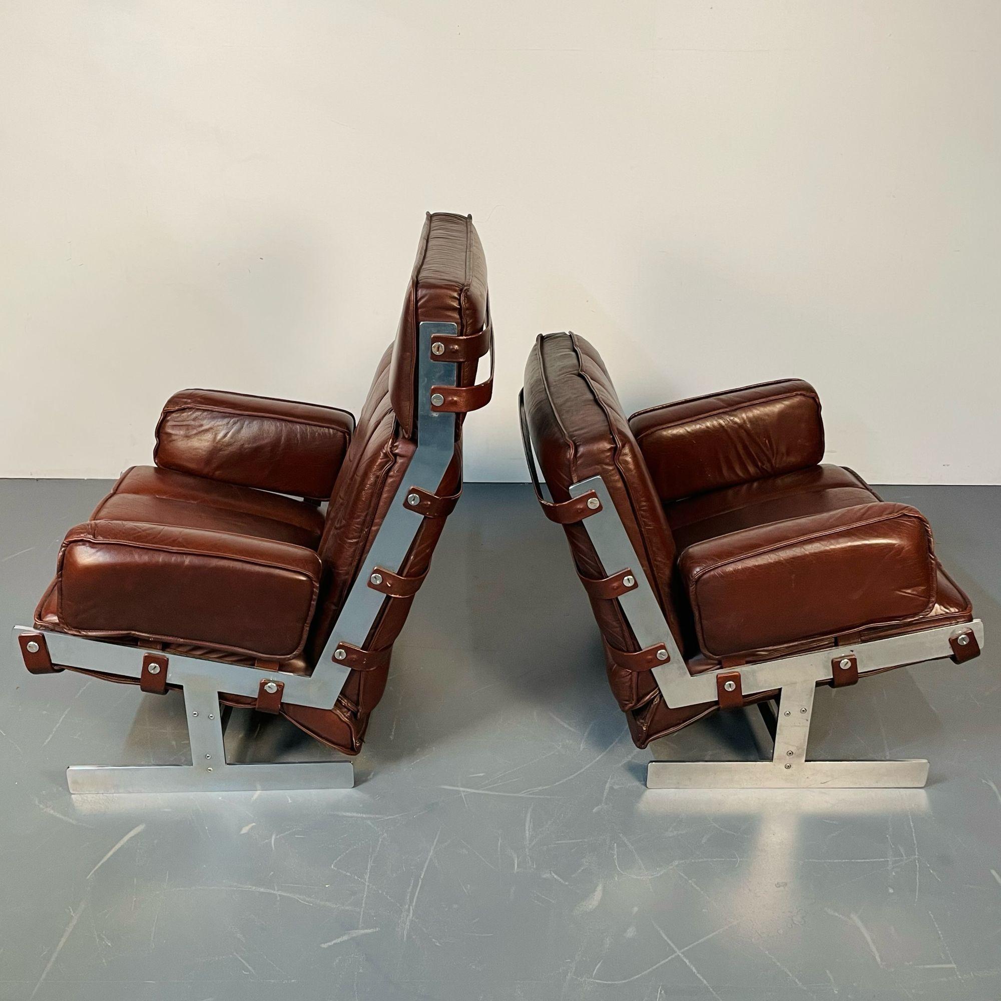 Arne Norell, Swedish Mid-Century Modern Lounge Chairs, Leather, Steel, 1960s For Sale 5