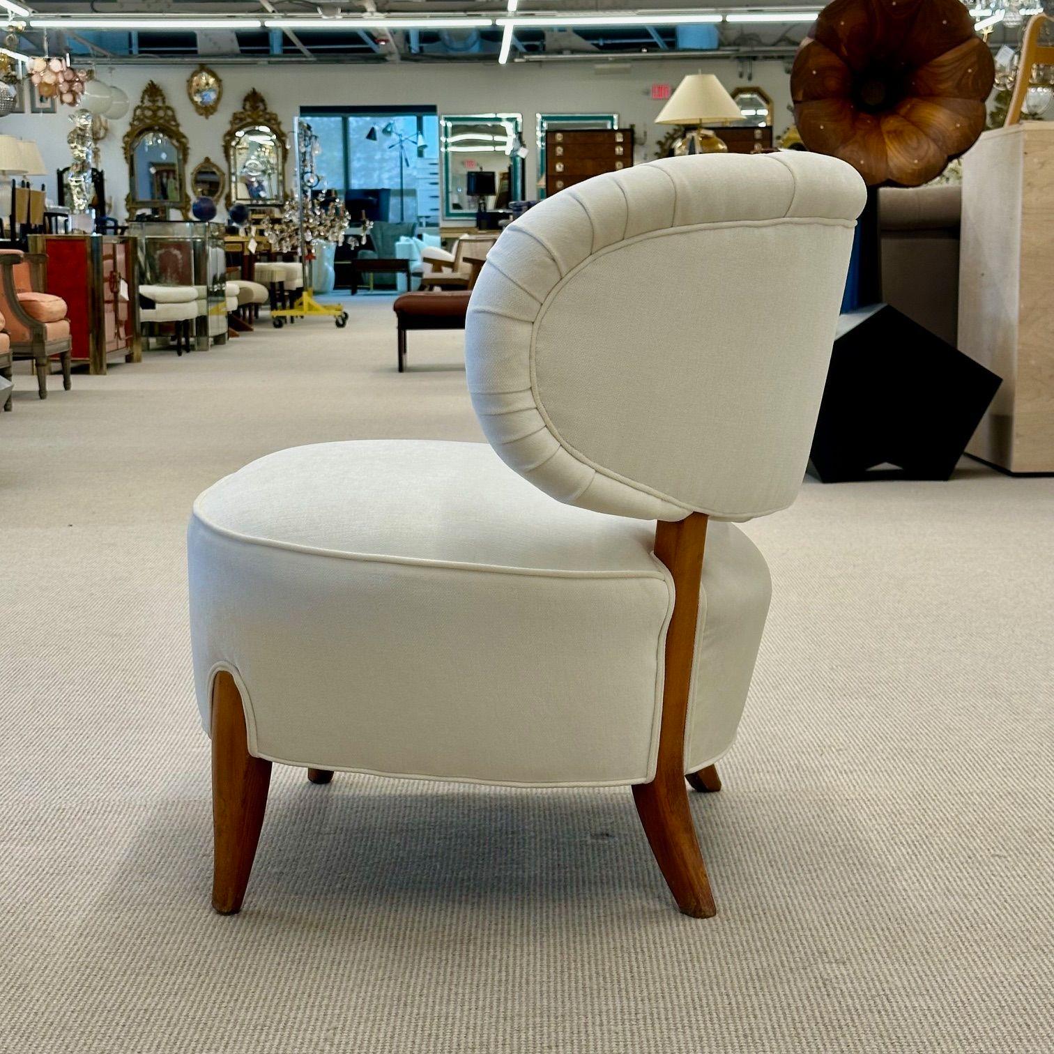 Otto Schulz, Mid-Century Lounge Chairs, White Velvet, Beech, Sweden, 1940s For Sale 4